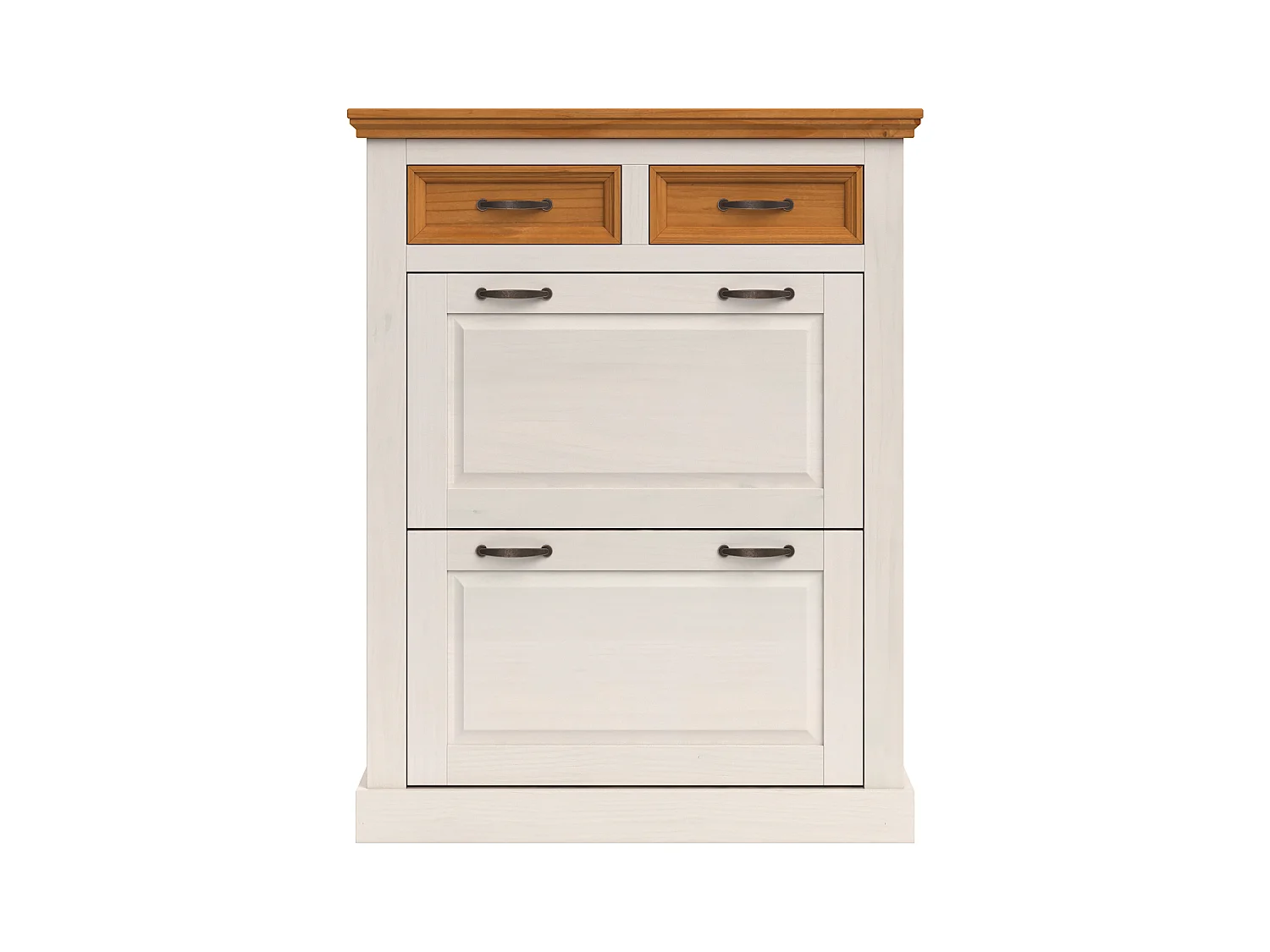 Selma | Schoenenopberger met 2 klepdeuren en 2 lades in grenen wit