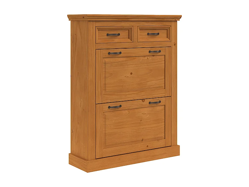 Selma | Rangement pour chaussures avec 2 portes à rabat et 2 tiroirs en pin