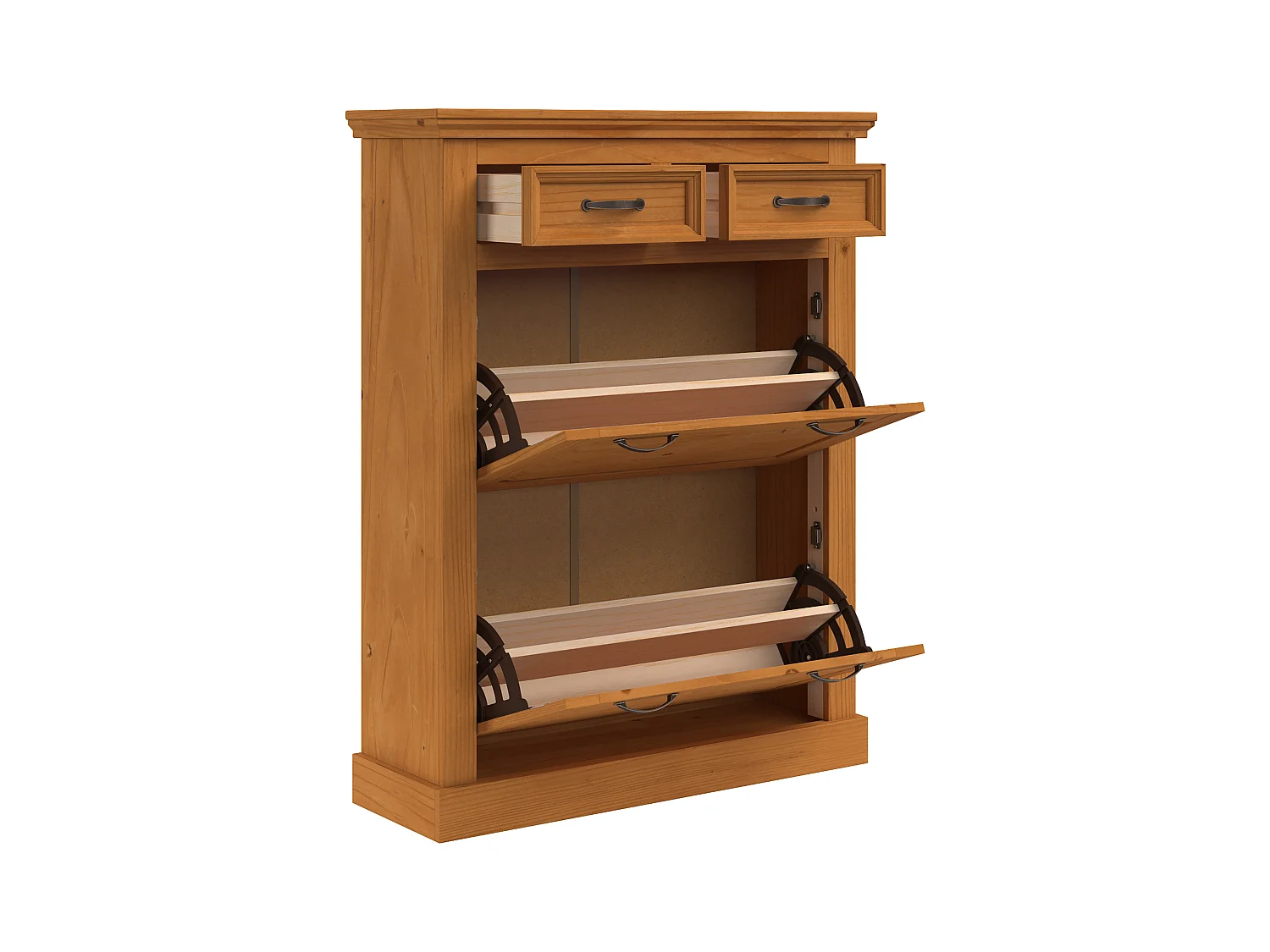 Selma | Rangement pour chaussures avec 2 portes à rabat et 2 tiroirs en pin