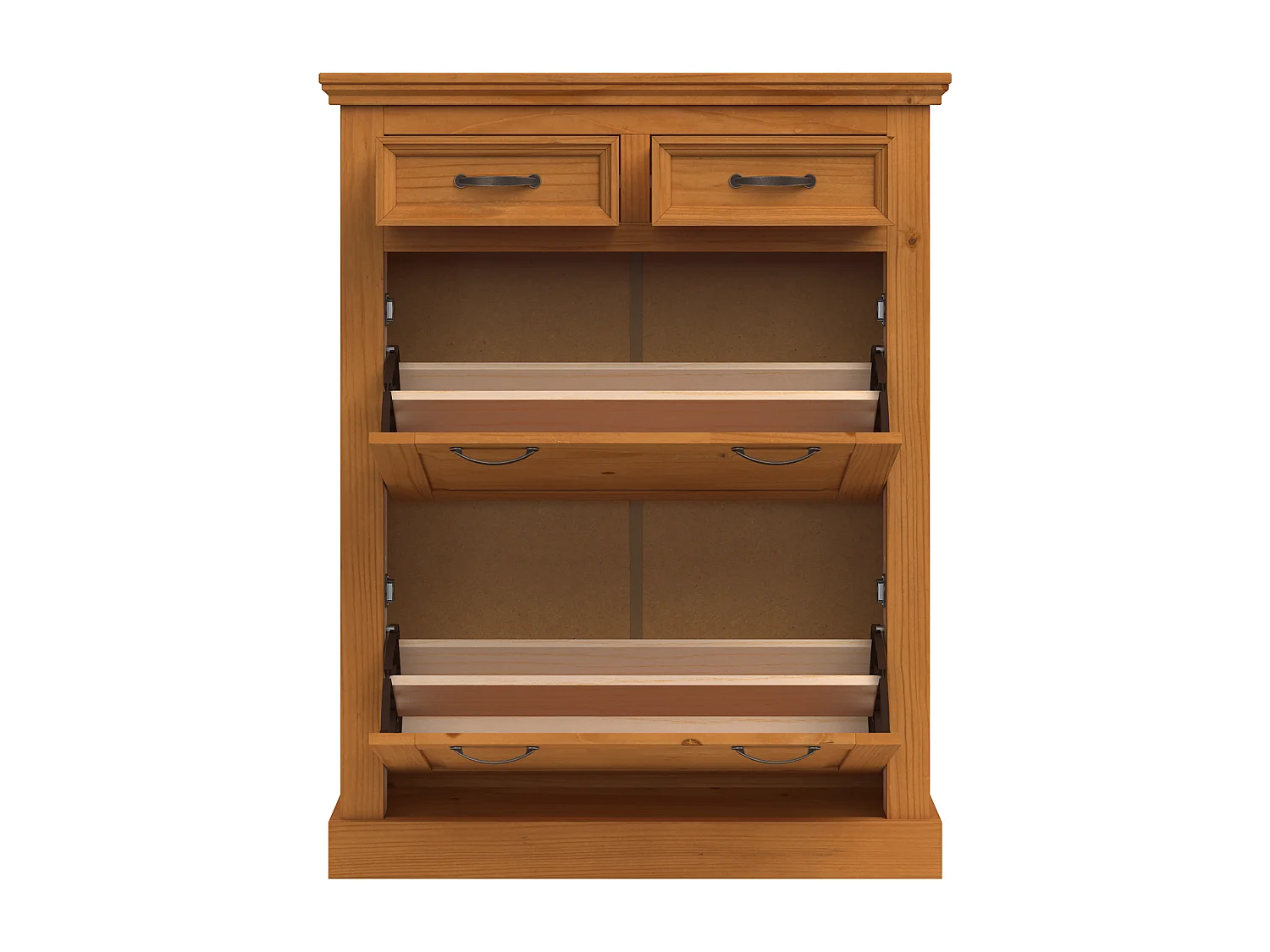 Selma | Rangement pour chaussures avec 2 portes à rabat et 2 tiroirs en pin