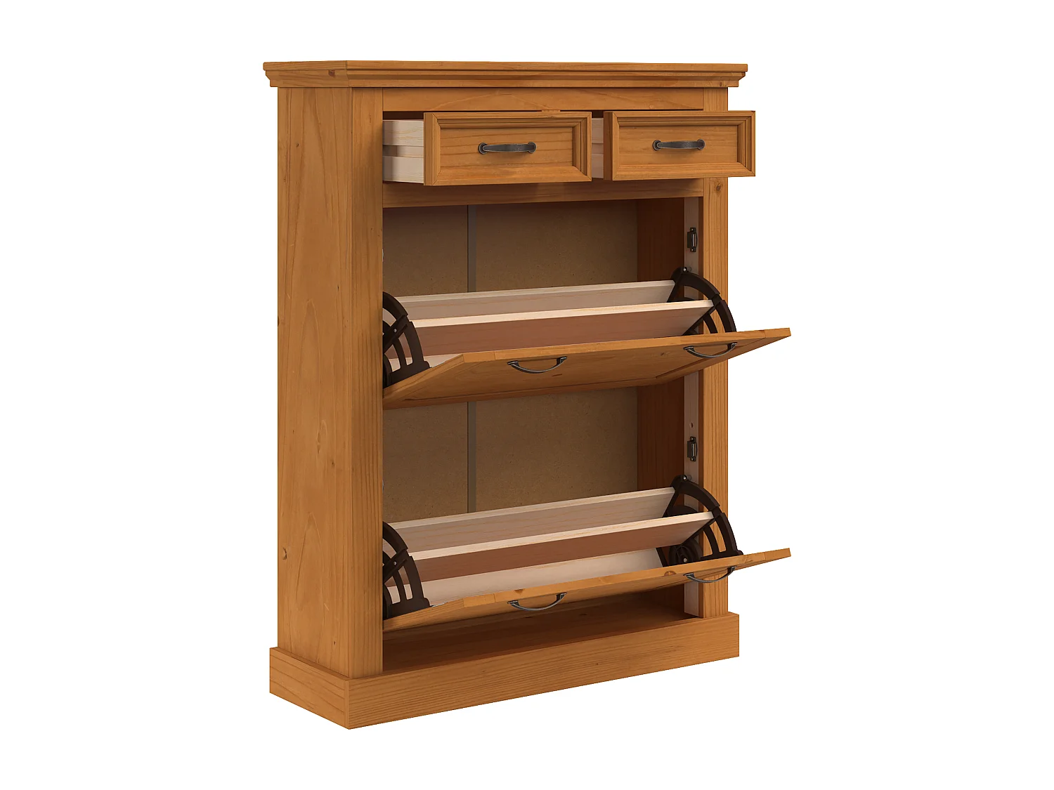 Selma | Rangement pour chaussures avec 2 portes à rabat et 2 tiroirs en pin