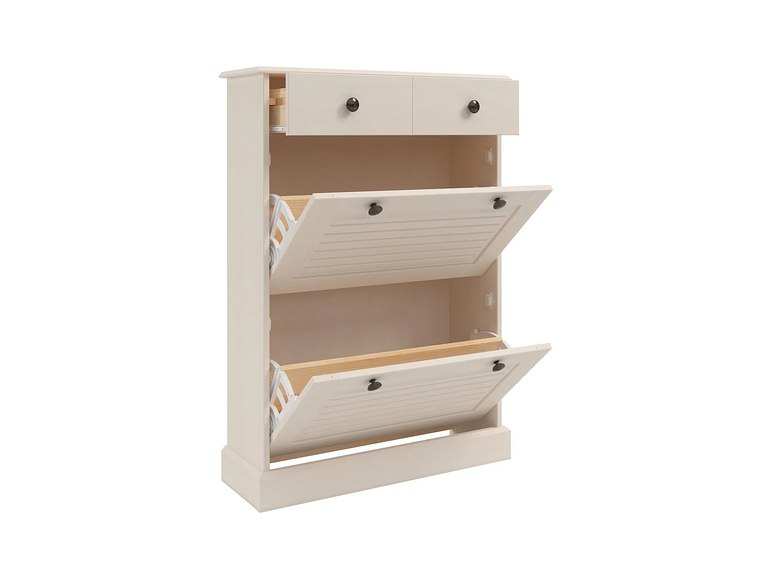 Mille | Schoenenkist met 2 klepdeuren 1 lade in grenen wit