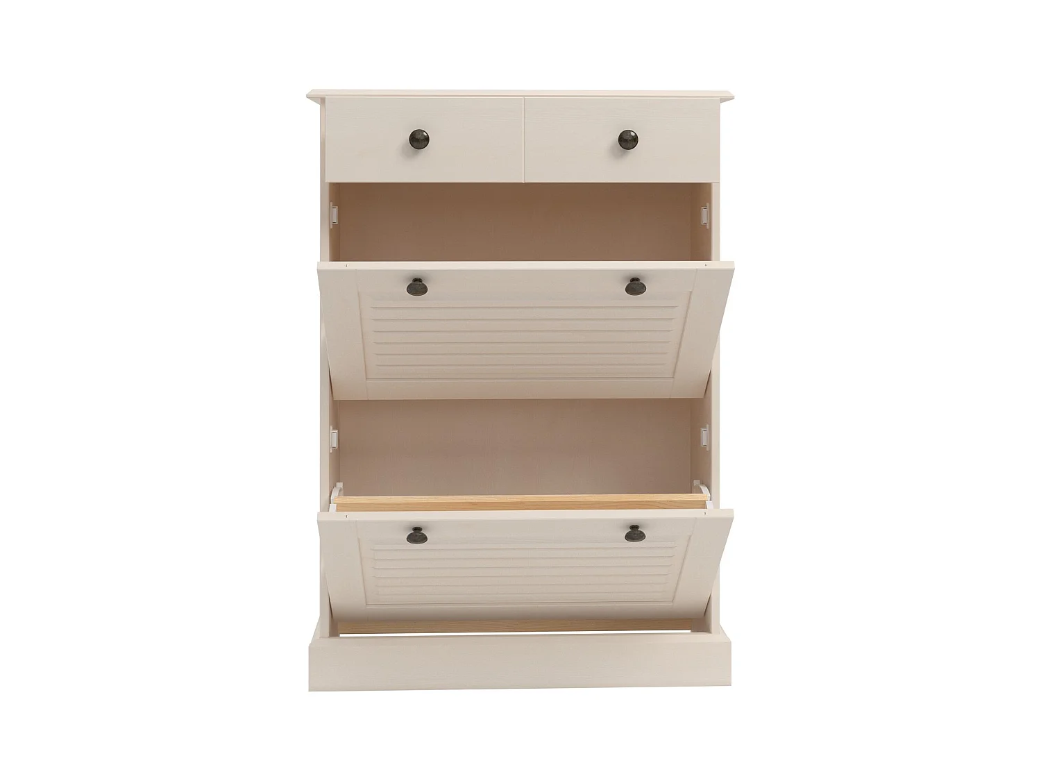 Mille | Schoenenkist met 2 klepdeuren 1 lade in grenen wit