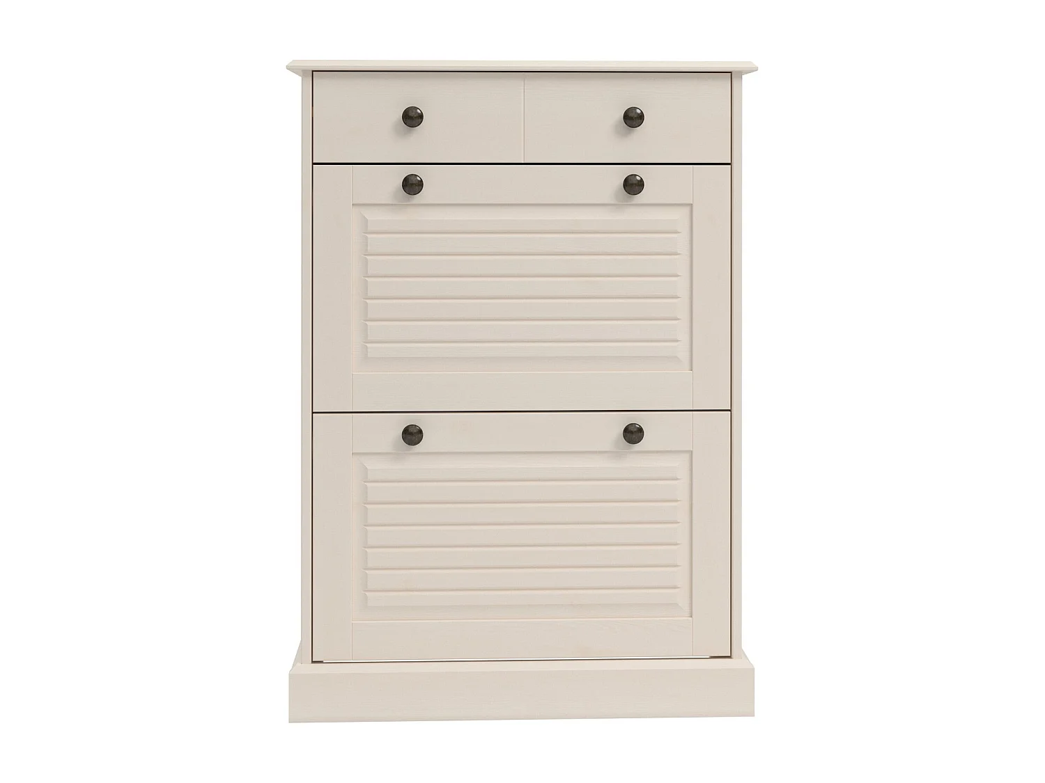 Mille | Coffre à chaussures avec 2 portes à rabat et 1 tiroir en pin blanc