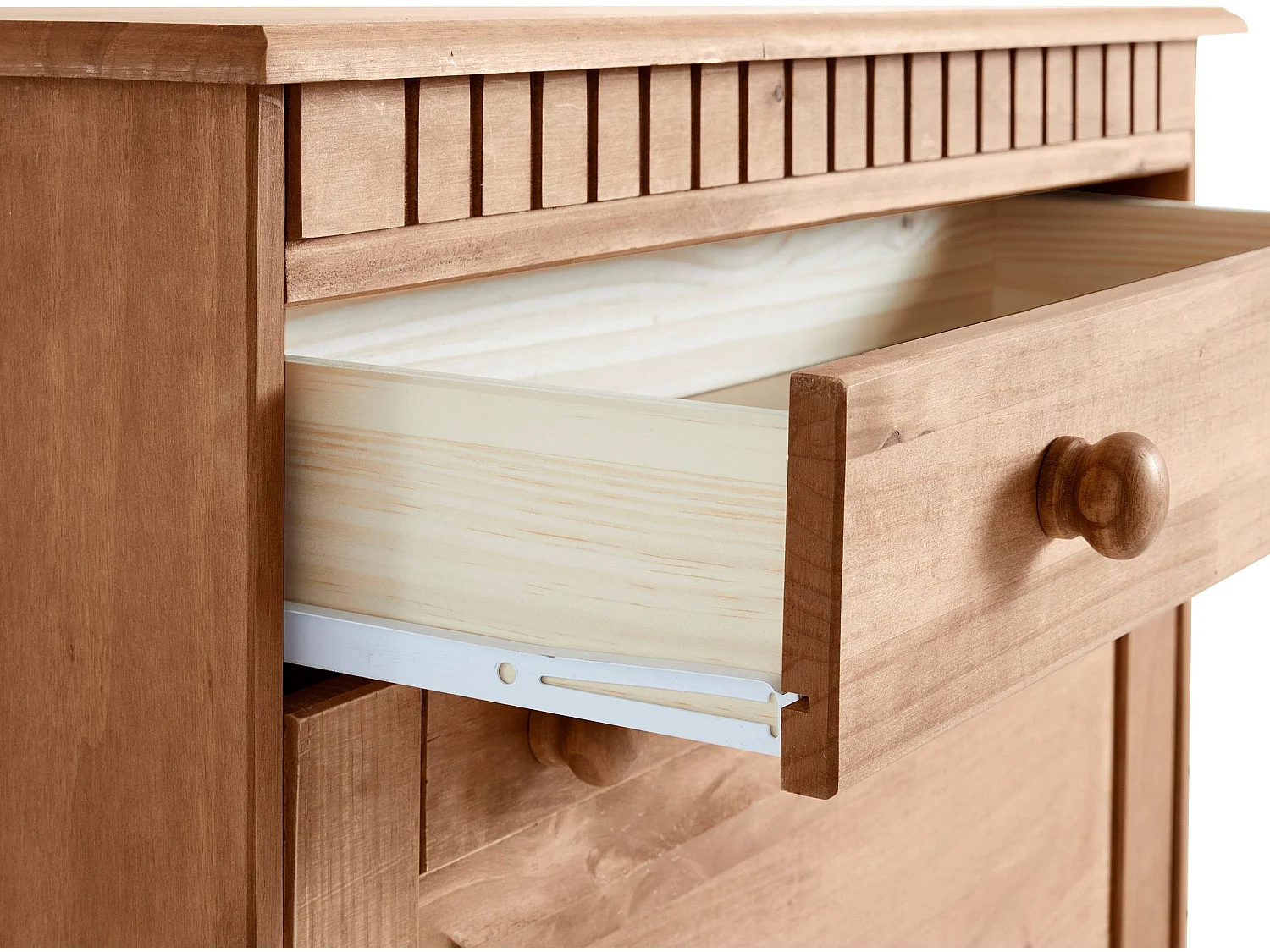 Lisa | Coffre à chaussures avec 2 portes battantes et 1 tiroir en pin naturelCoffre à chaussures avec 2 rabats et 1 tiroir en brun pin