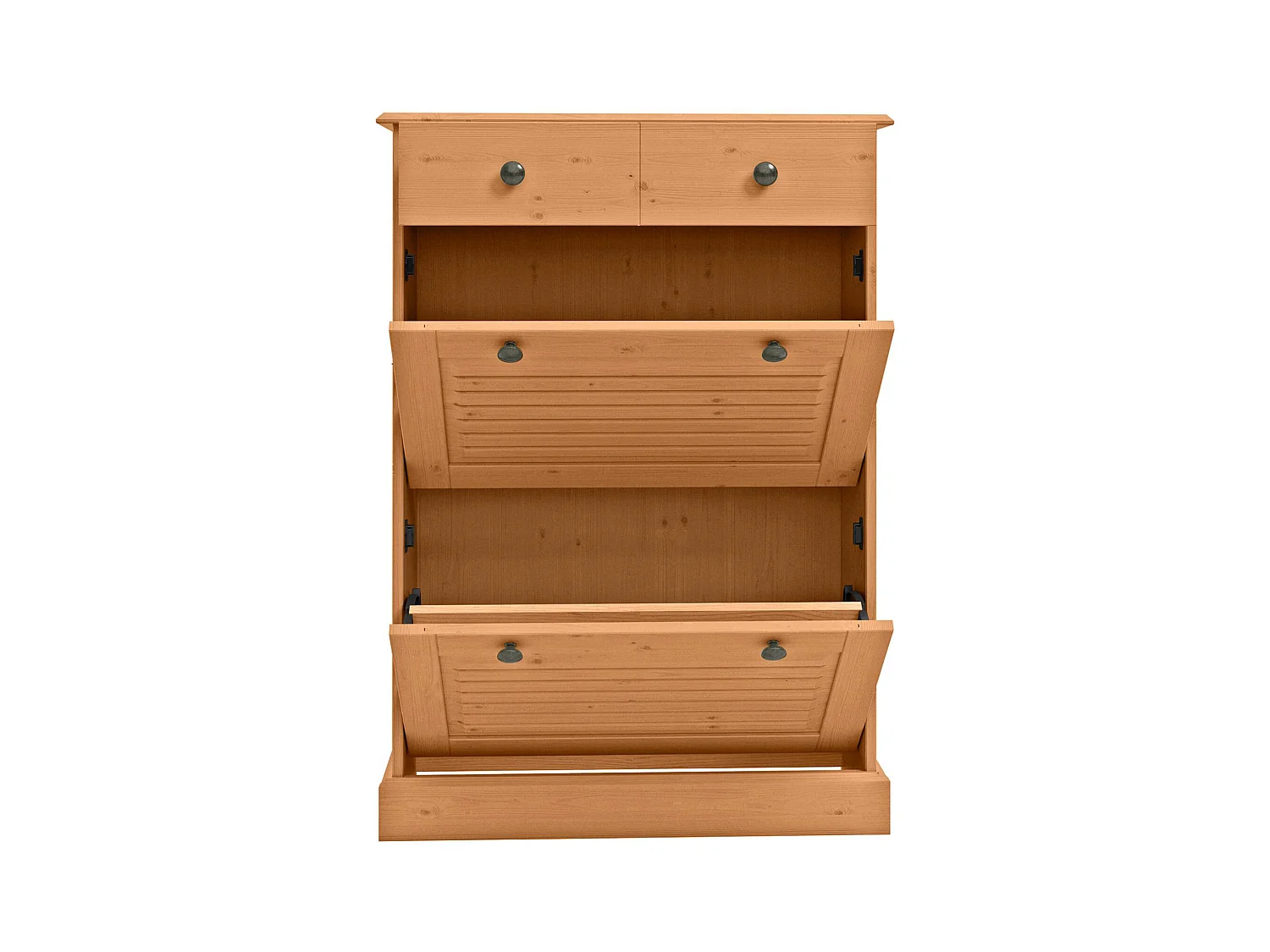 Mille | Coffre à chaussures avec 2 portes à rabat et 1 tiroir en pin naturel