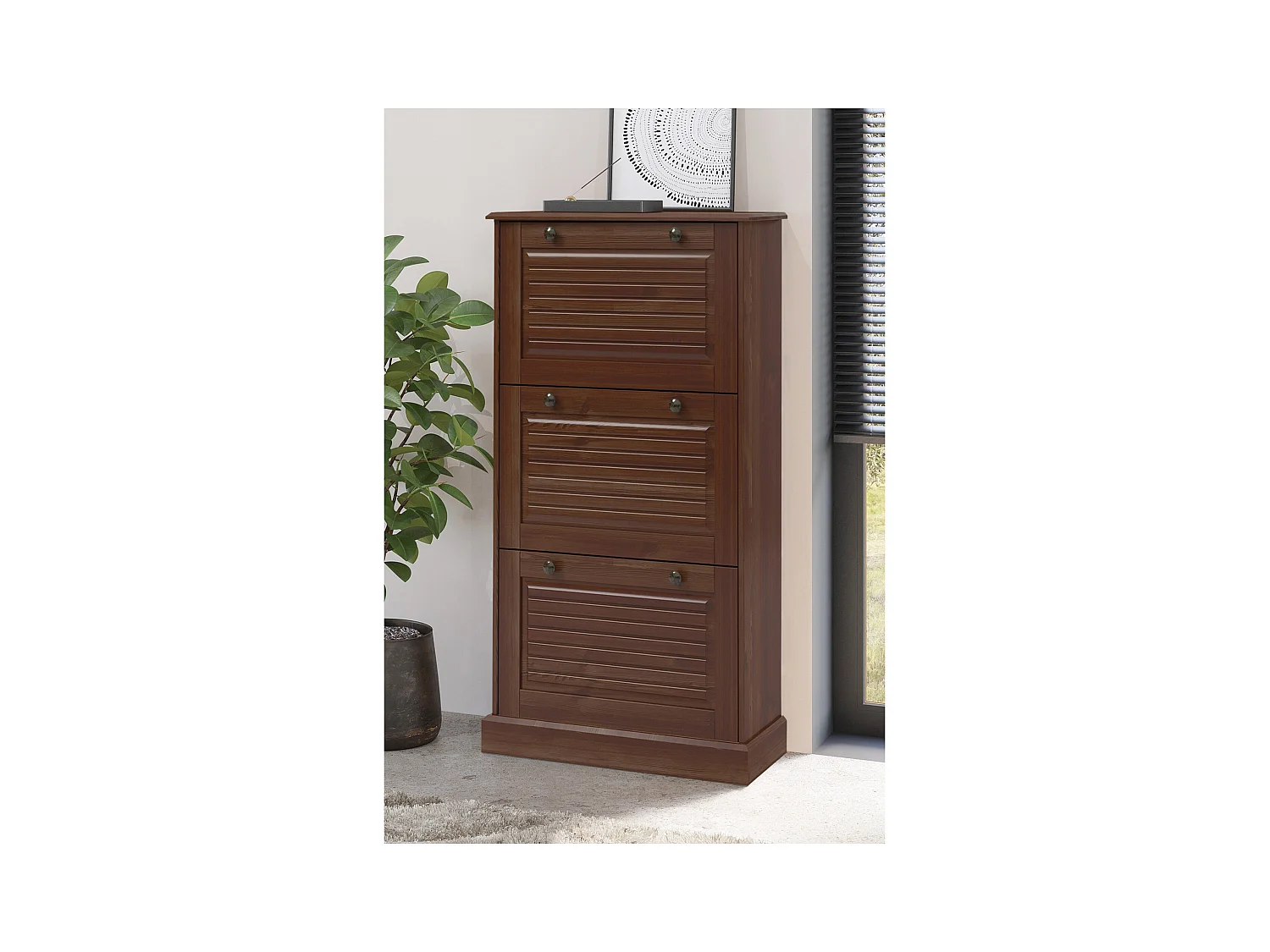 Mille | Scarpiera con 3 ante a ribalta in pino bianco