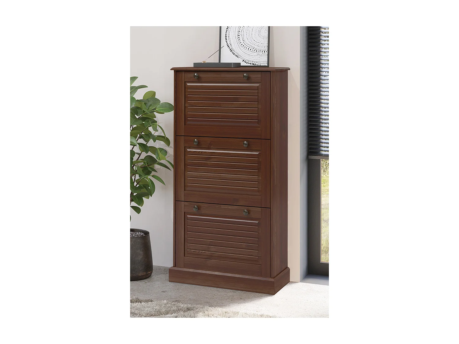 Mille | Cómoda para zapatos con 3 puertas abatibles en color marrón pino