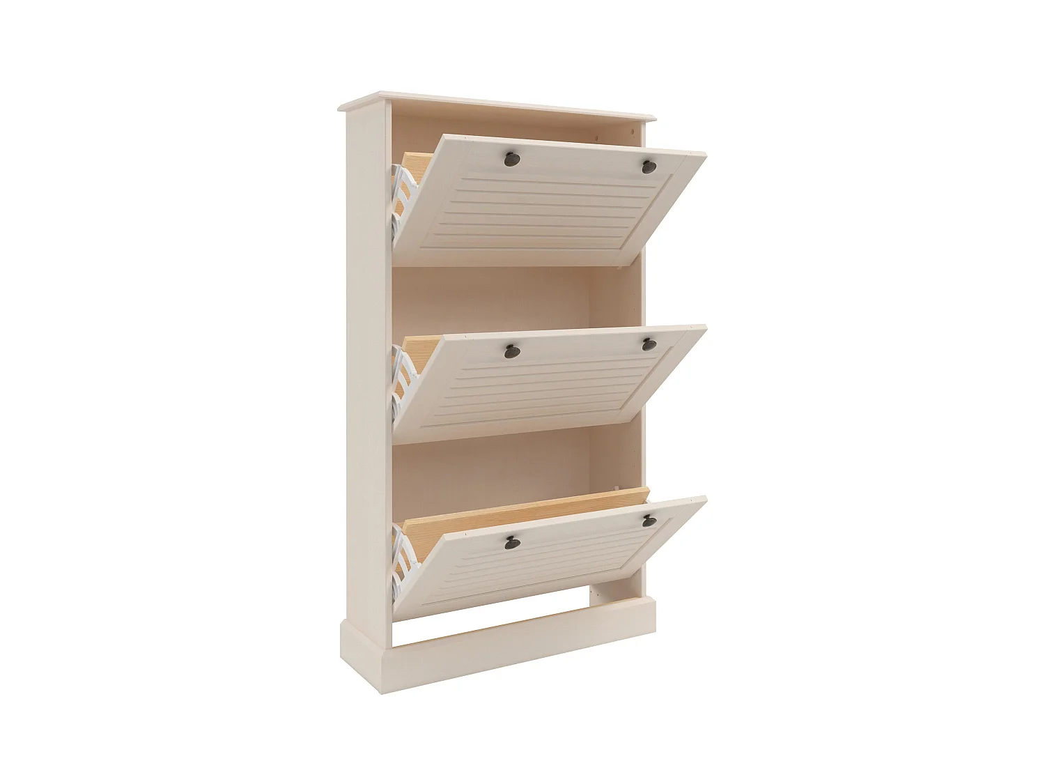 Mille | Coffre à chaussures avec 3 portes à rabat en pin blanc