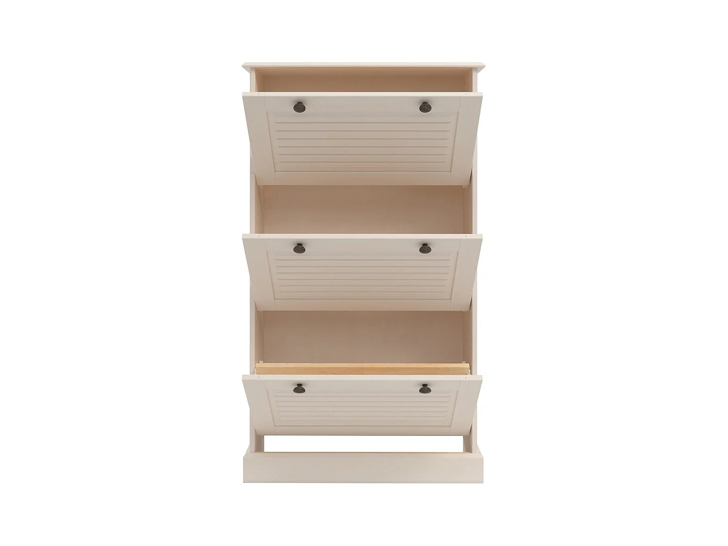 Mille | Coffre à chaussures avec 3 portes à rabat en pin blanc