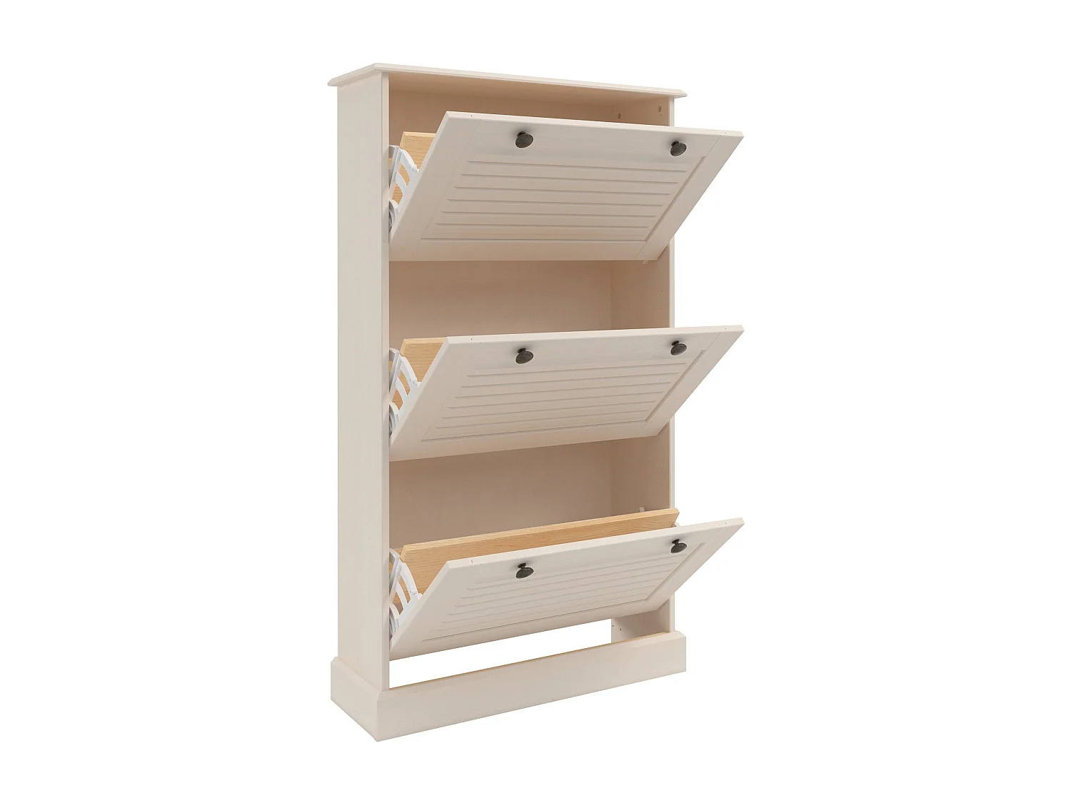 Mille | Cómoda para zapatos con 3 puertas abatibles en blanco pino