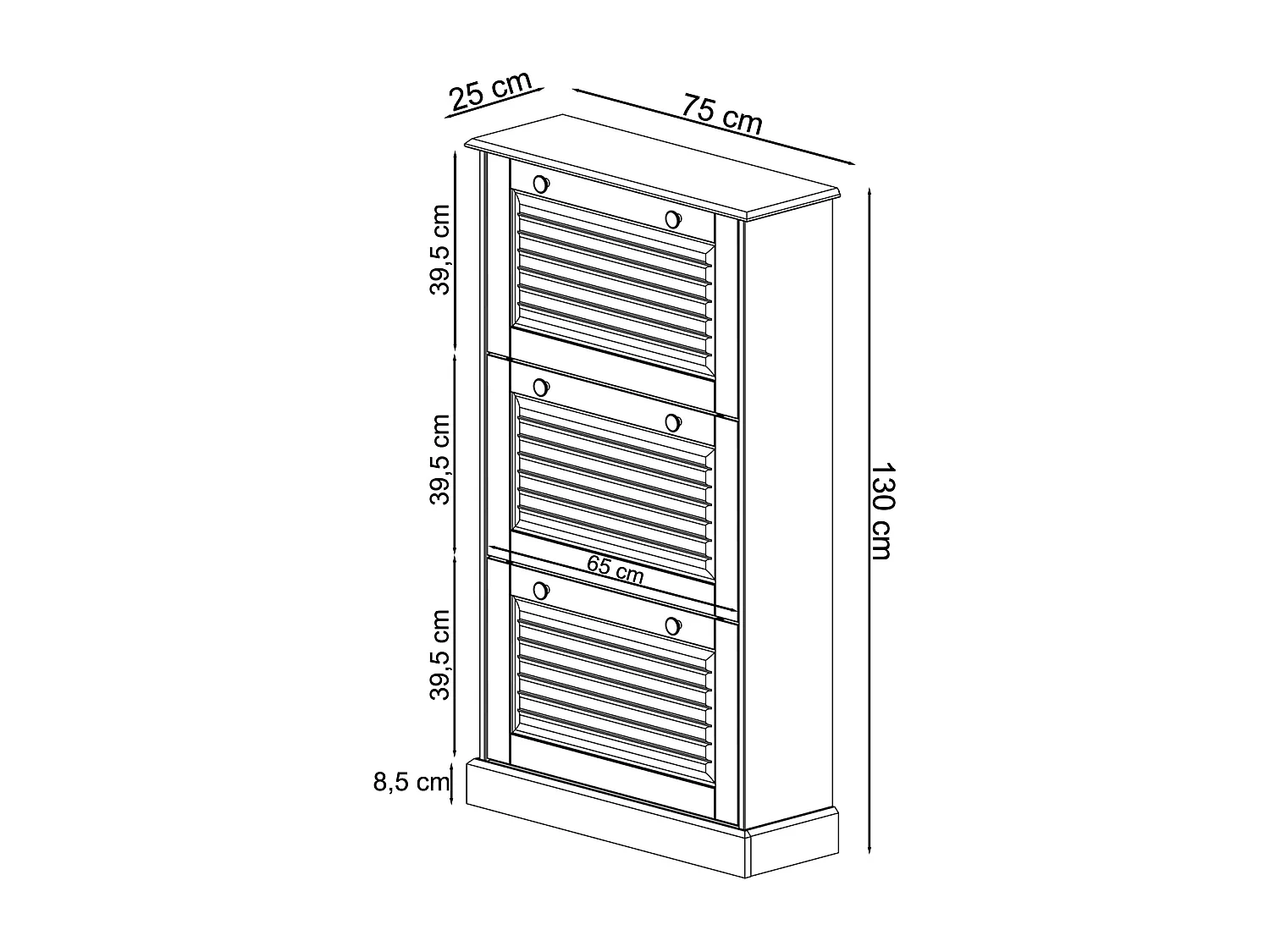 Mille | Cómoda para zapatos con 3 puertas abatibles en blanco pino