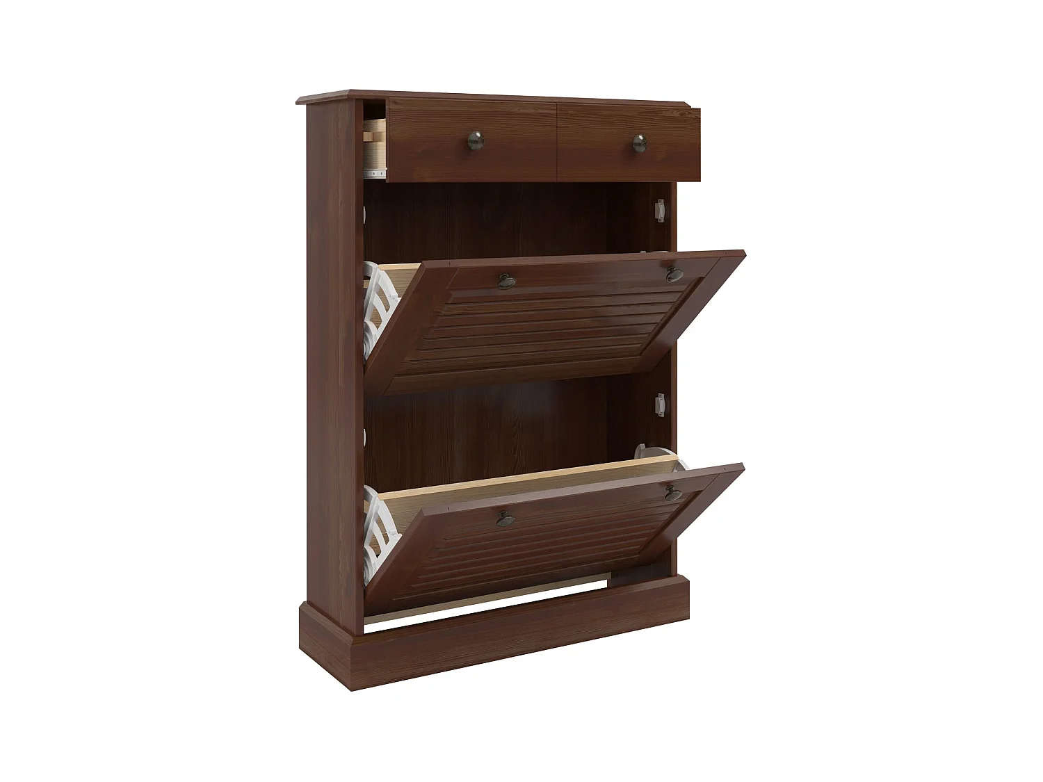 Mille | Coffre à chaussures avec 2 portes à rabat et 1 tiroir en brun sapin