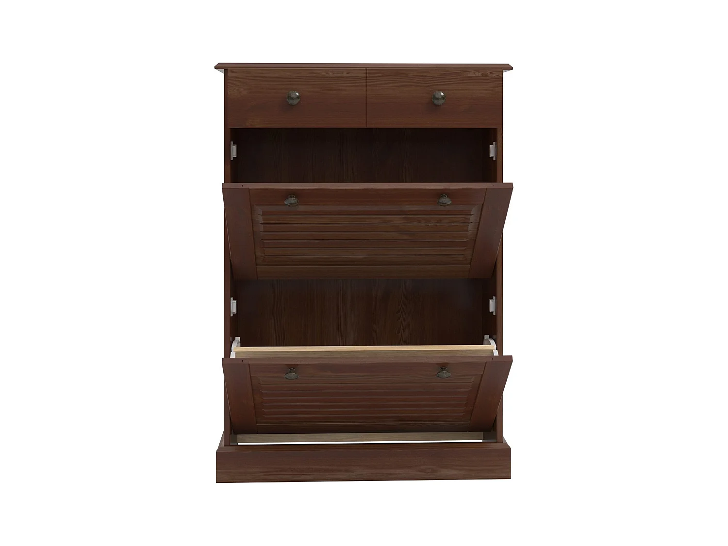 Mille | Coffre à chaussures avec 2 portes à rabat et 1 tiroir en brun sapin