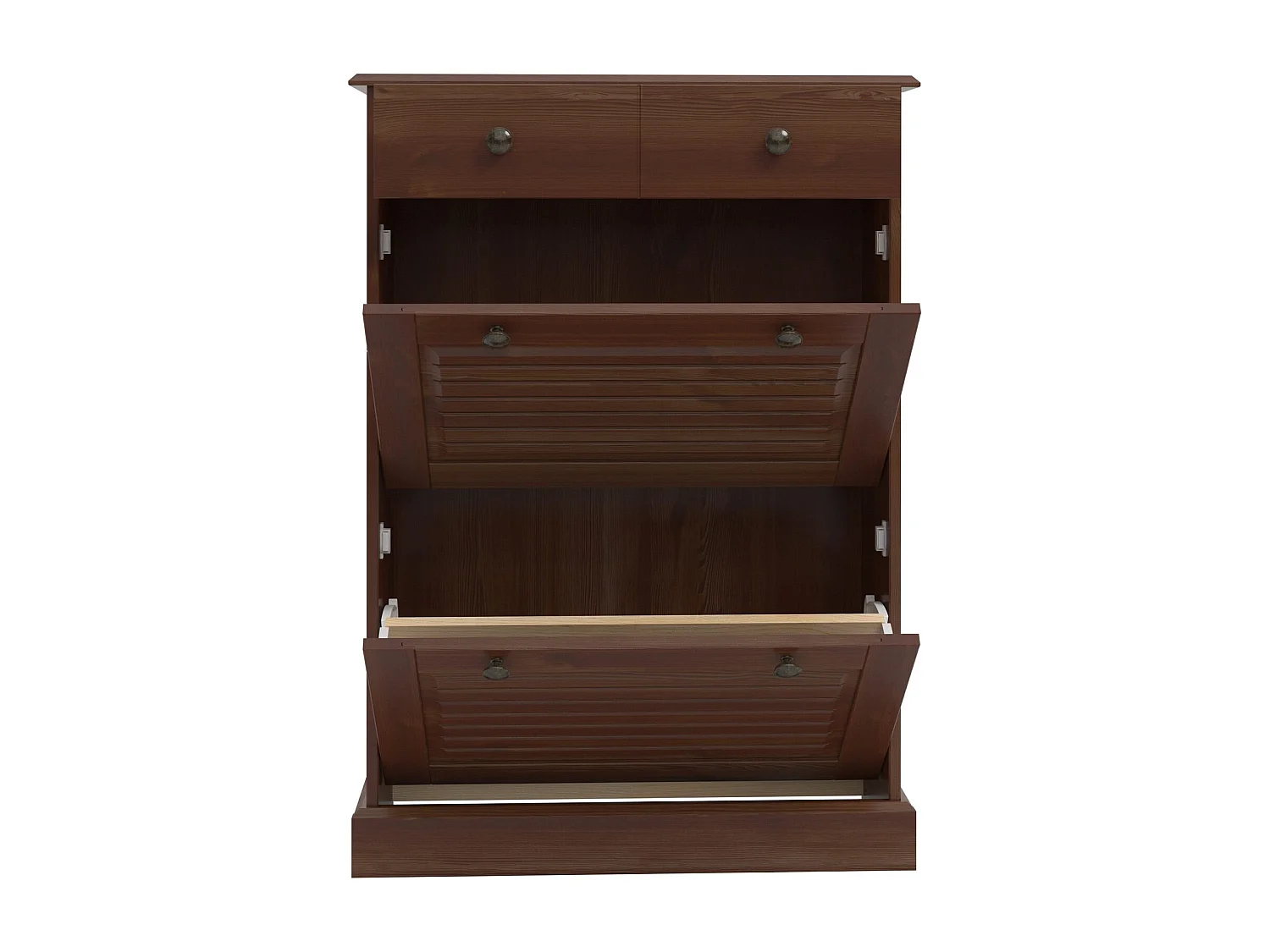 Mille | Coffre à chaussures avec 2 portes à rabat et 1 tiroir en brun sapin