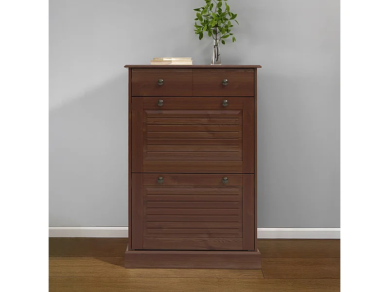 Mille | Coffre à chaussures avec 2 portes à rabat et 1 tiroir en brun sapin