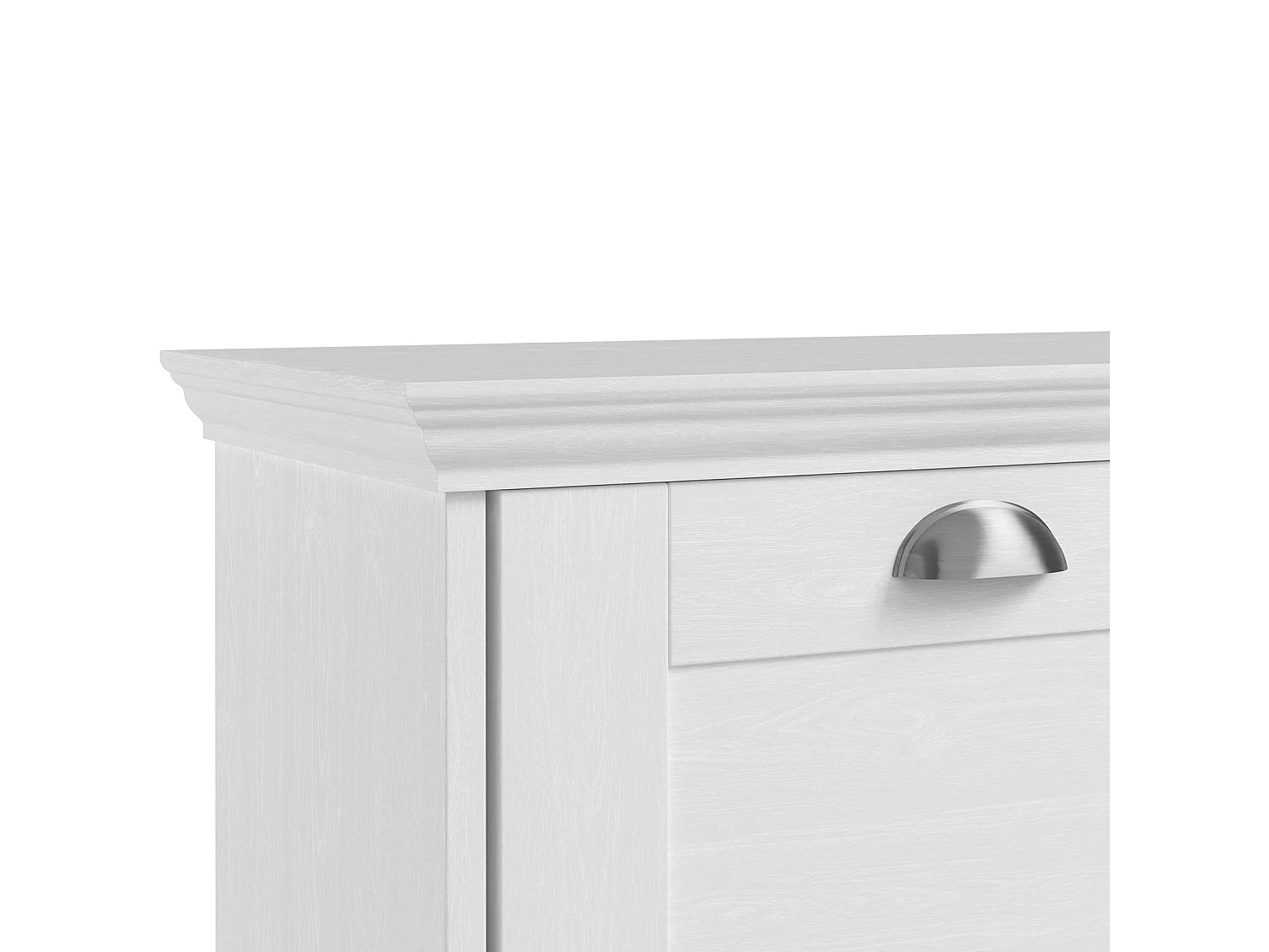 Motala | Coffre à chaussures avec 3 portes battantes en blancRangement pour chaussures avec 3 portes à rabat en aspect bois blanc