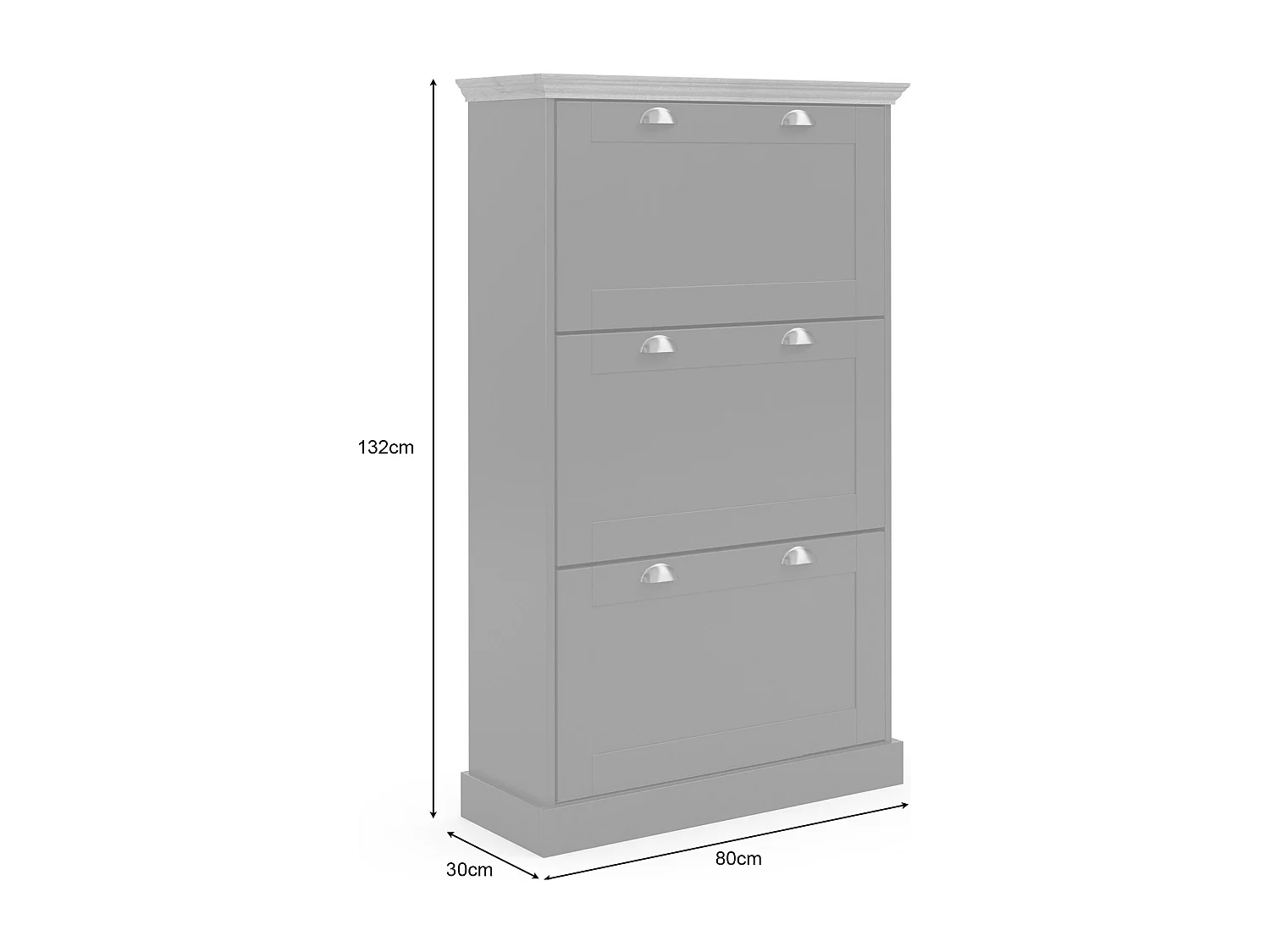 Motala | Coffre à chaussures avec 3 portes battantes en blancRangement pour chaussures avec 3 portes à rabat en aspect bois blanc