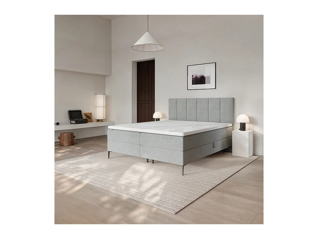 Mesonica Bufo Lit Continental, rayures gris 160x200, Surmatelas 160x200 h: 5 cm