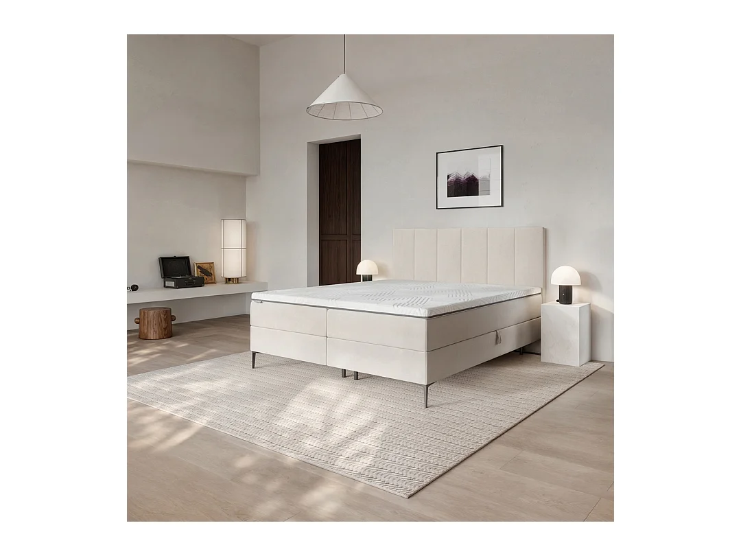 Mesonica Bufo Lit Continental, rayures beige 180x200, Surmatelas 180x200 h: 5 cm