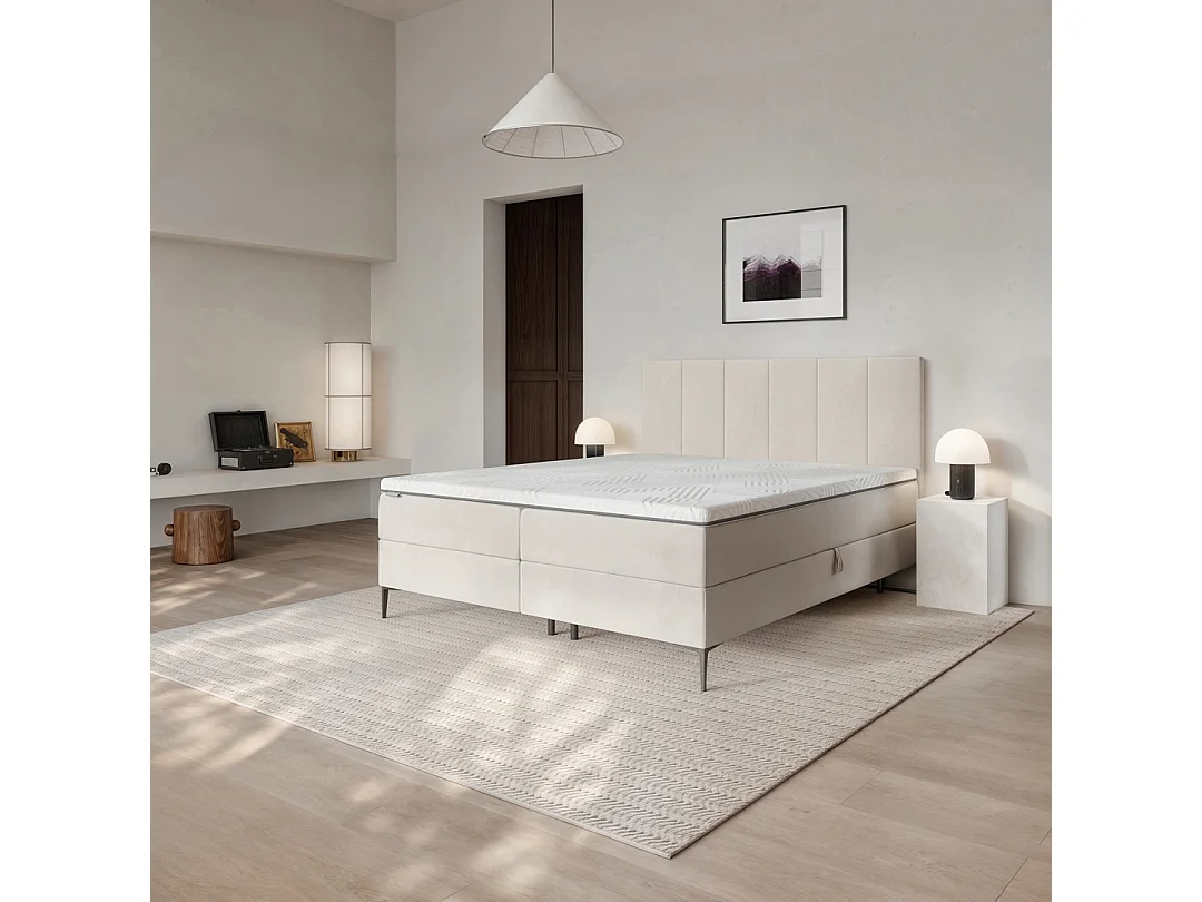 Mesonica Bufo Lit Continental, rayures beige 180x200, Surmatelas 180x200 h: 5 cm