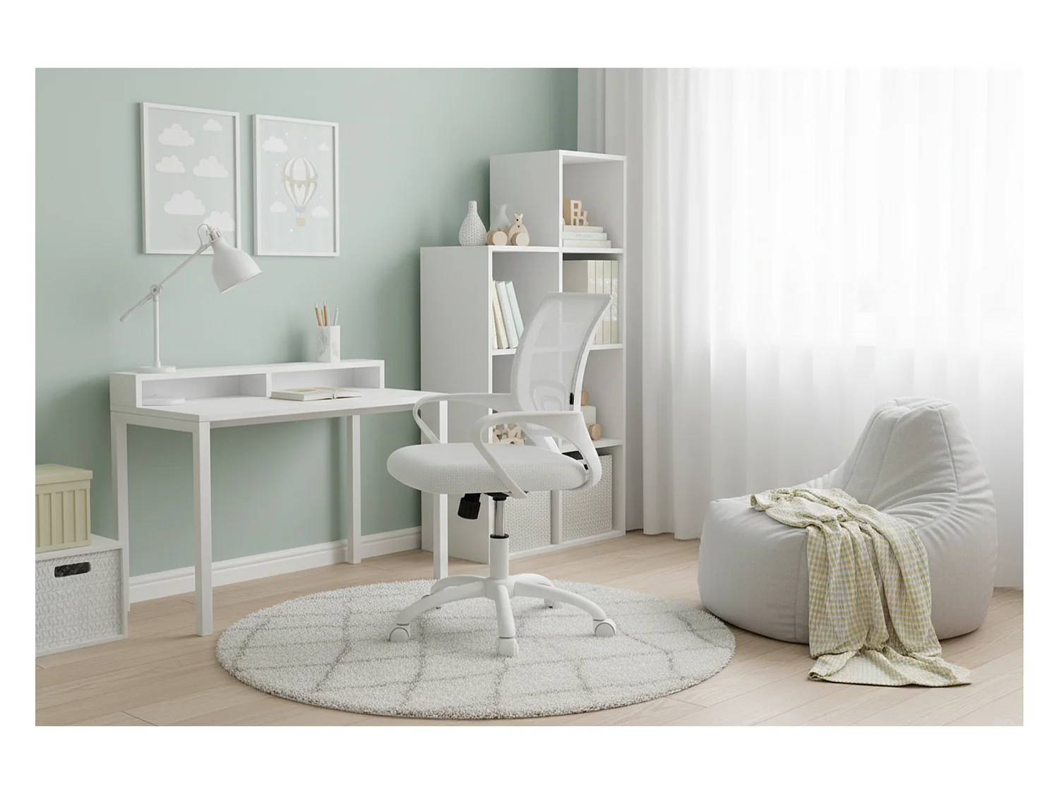 Sedia da ufficio ergonomica girevole bianca – Happy