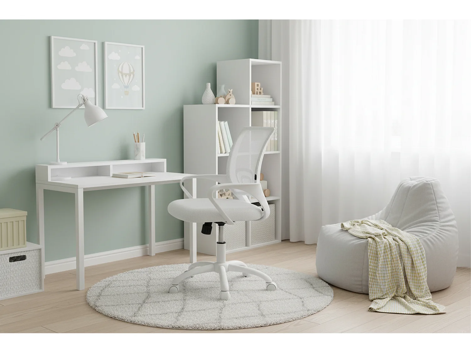 Sedia da ufficio ergonomica girevole bianca – Happy