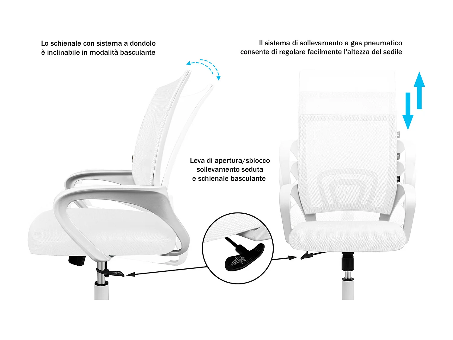 Sedia da ufficio ergonomica girevole bianca – Happy