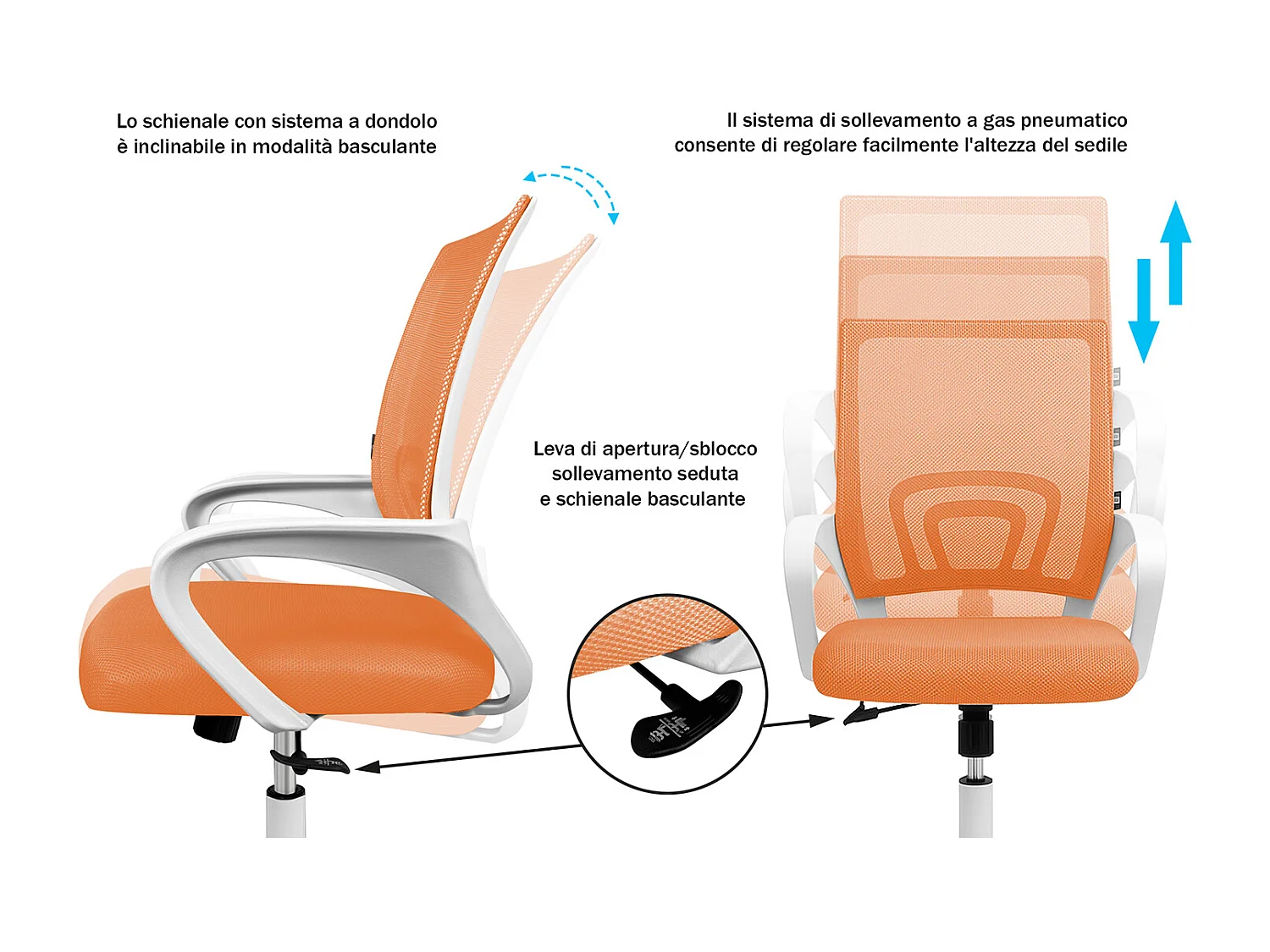 Sedia da ufficio ergonomica girevole arancione – Happy