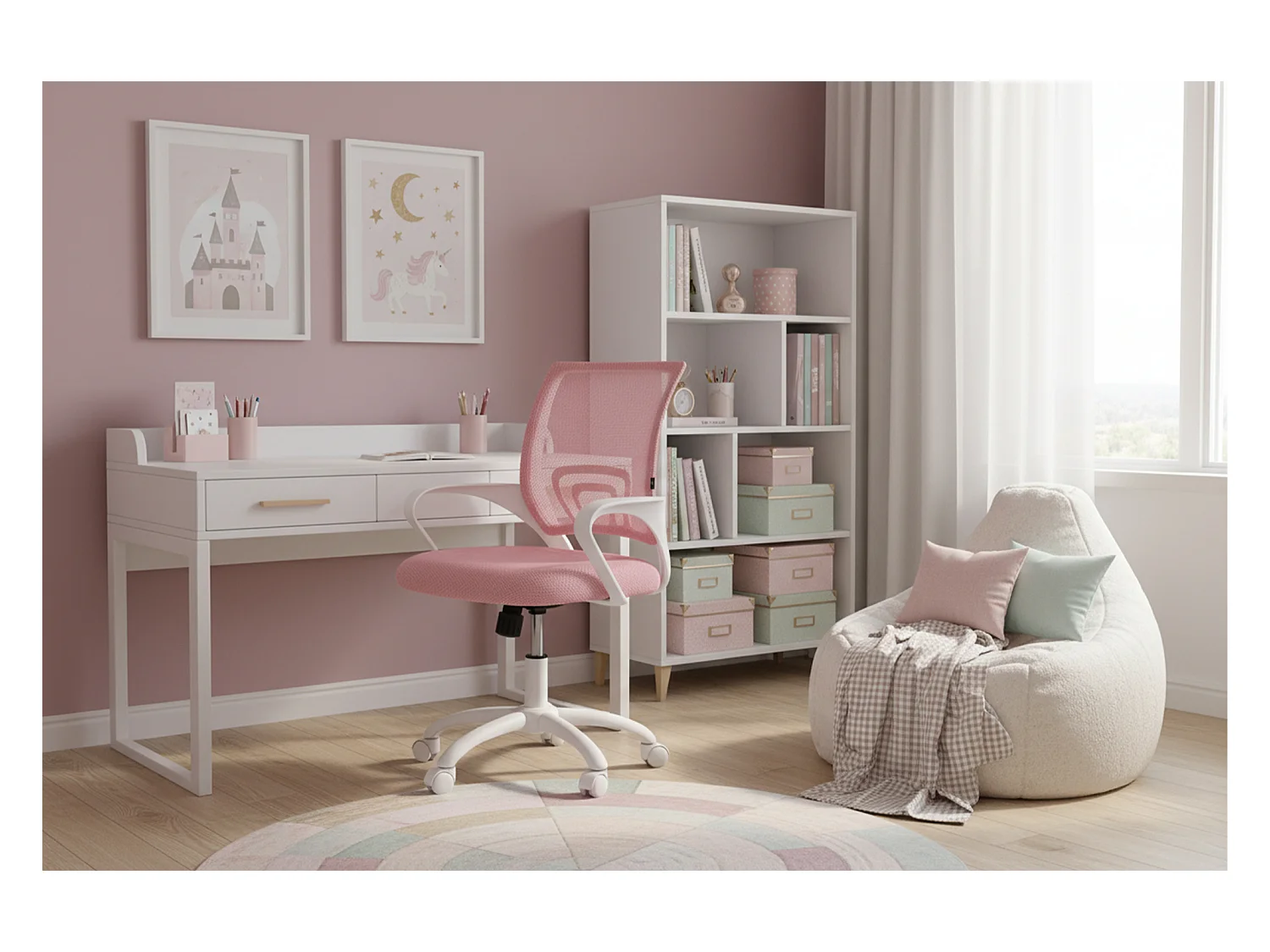 Sedia da ufficio ergonomica girevole rosa – Happy