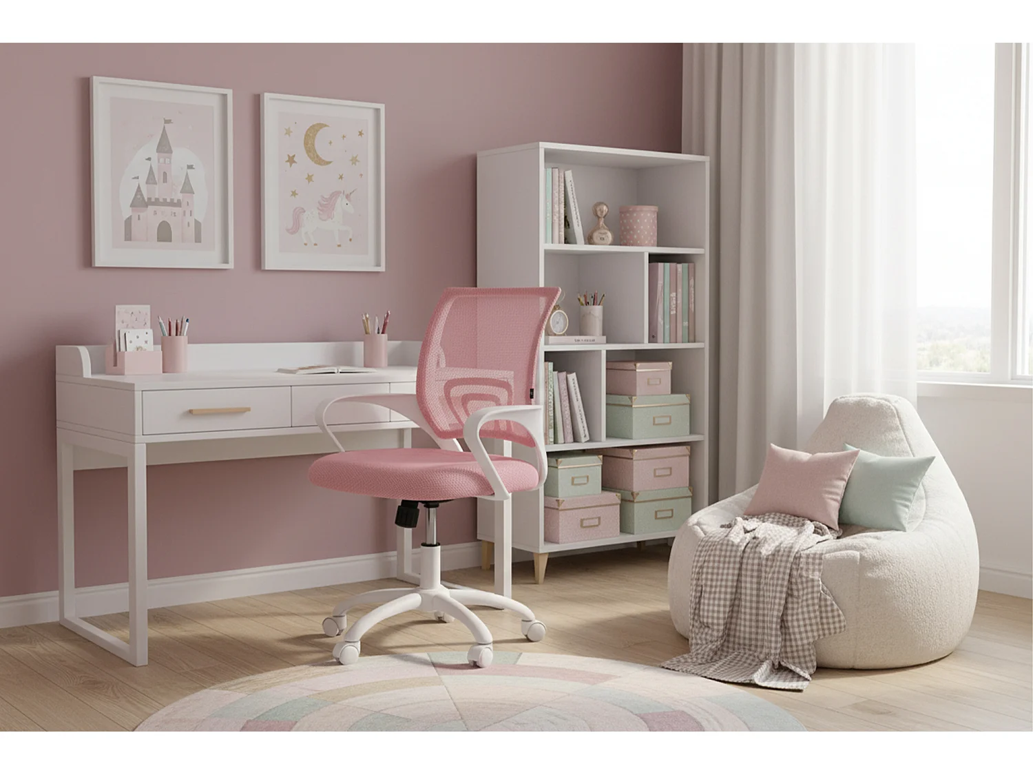 Sedia da ufficio ergonomica girevole rosa – Happy