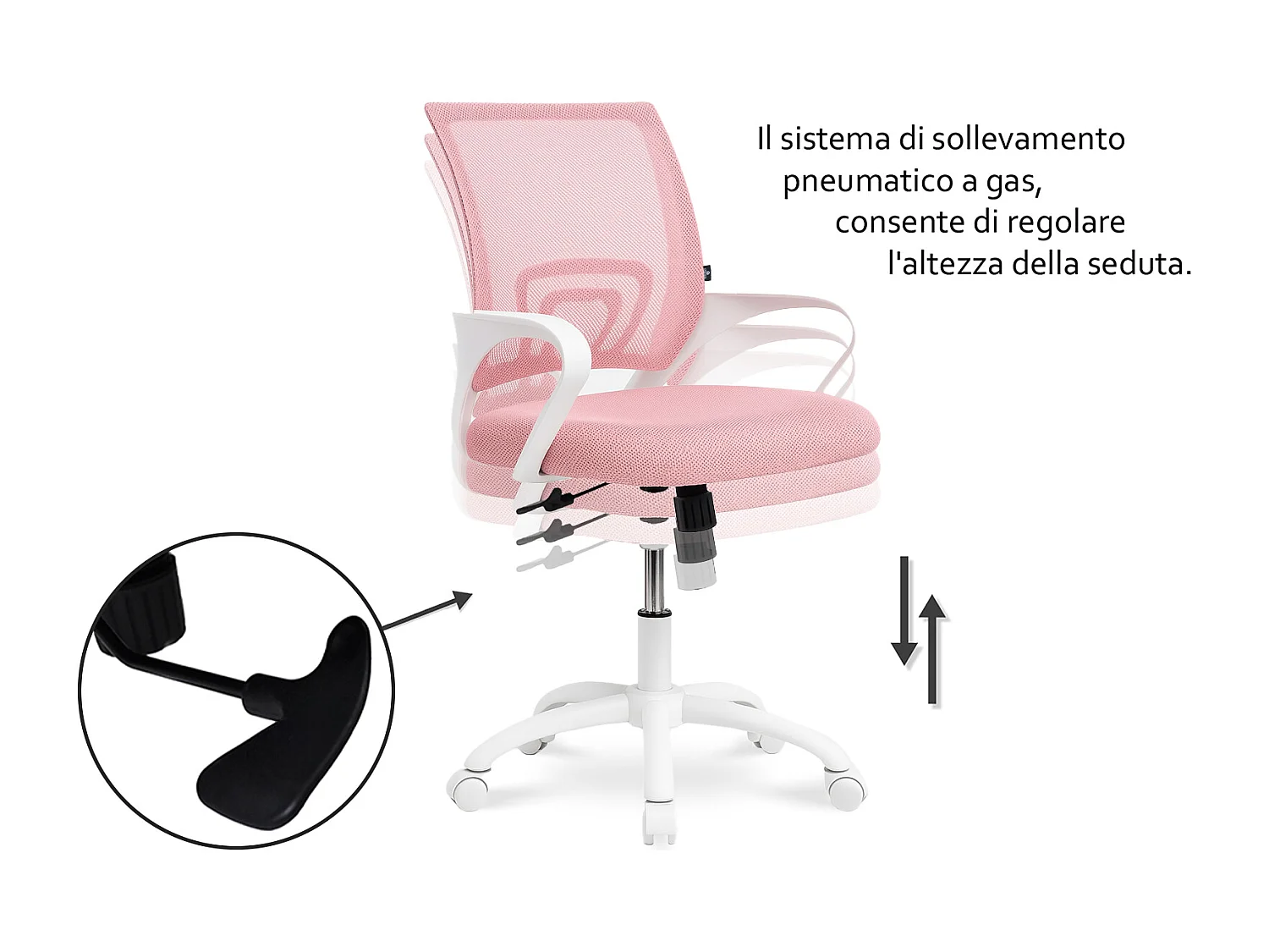 Sedia da ufficio ergonomica girevole rosa – Happy