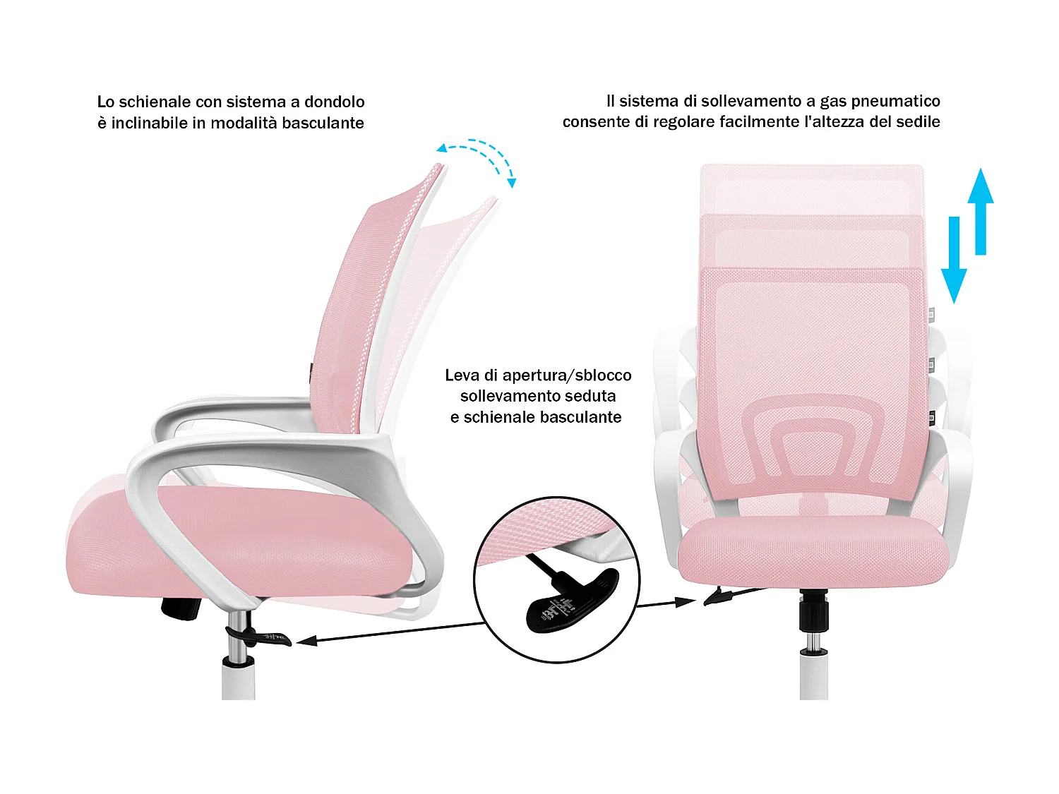 Sedia da ufficio ergonomica girevole rosa – Happy