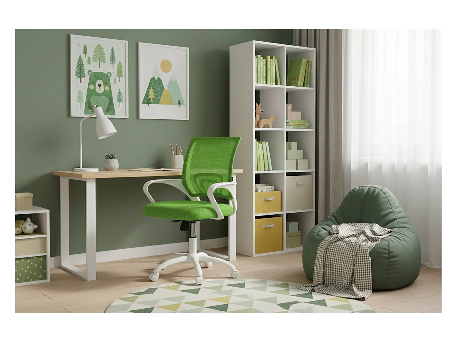 Sedia da ufficio ergonomica girevole verde – Happy