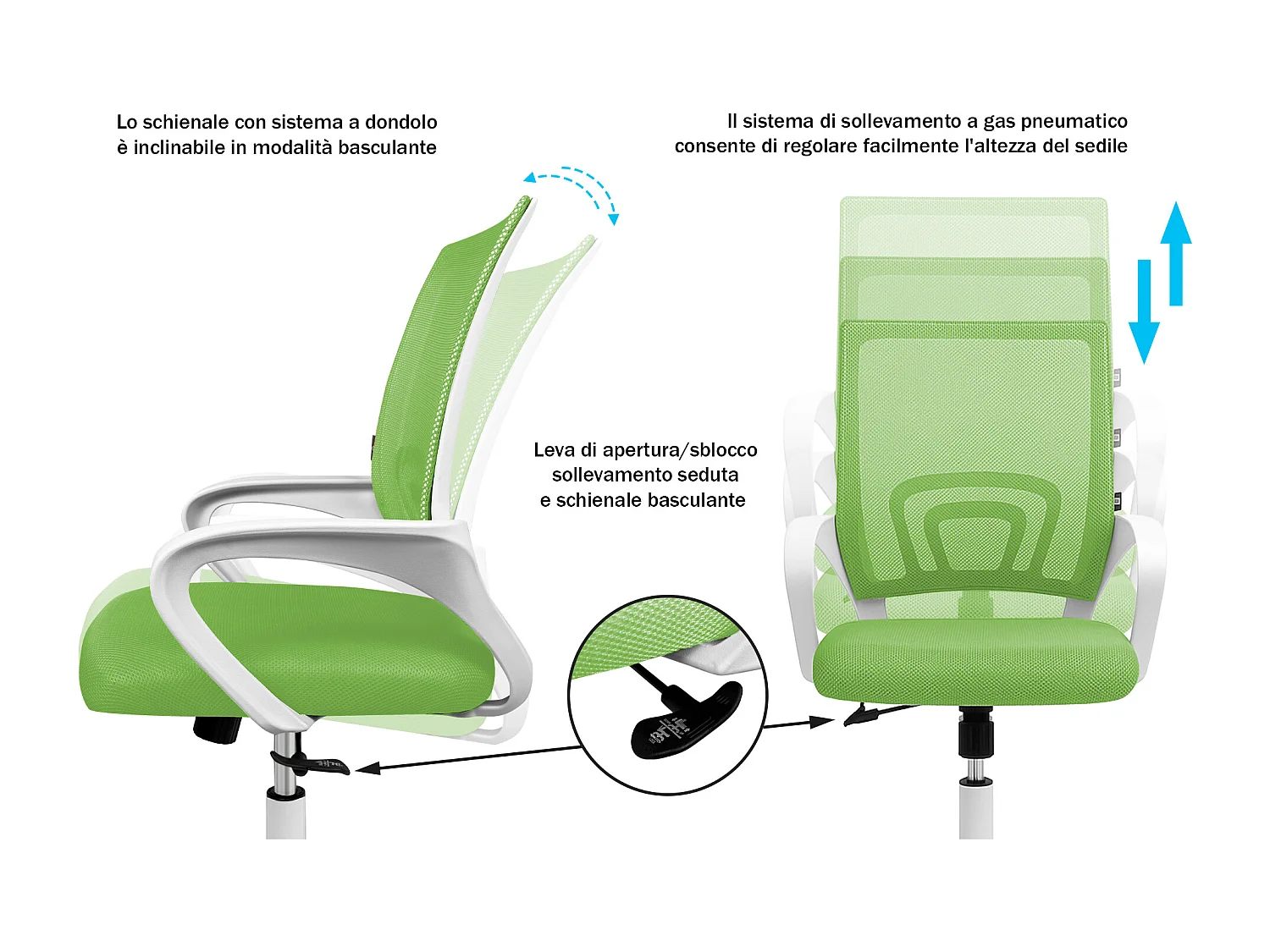 Sedia da ufficio ergonomica girevole verde – Happy