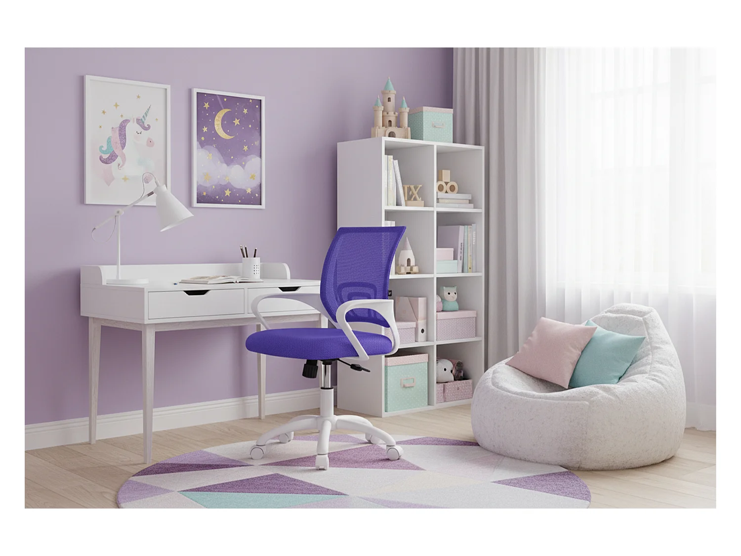 Sedia da ufficio ergonomica girevole viola – Happy