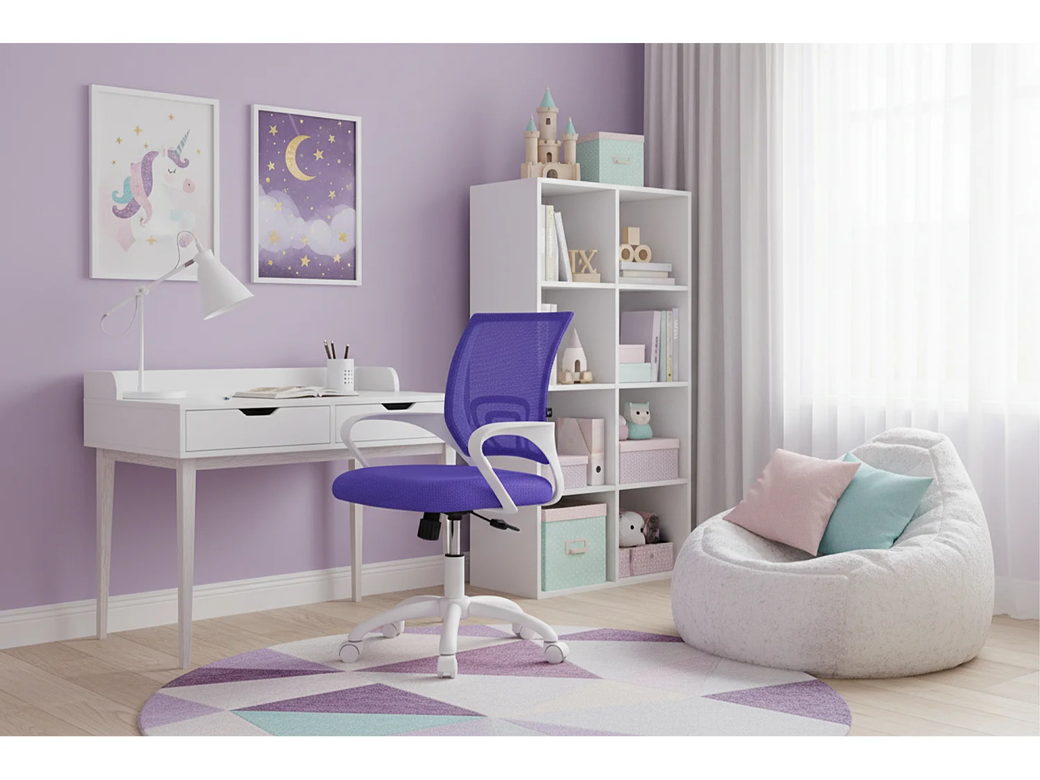 Sedia da ufficio ergonomica girevole viola – Happy