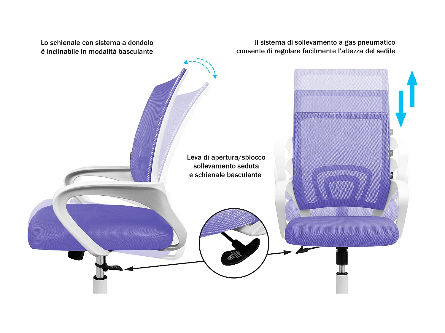 Sedia da ufficio ergonomica girevole viola – Happy