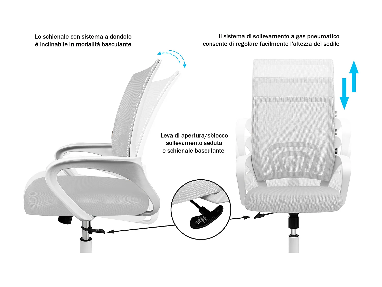 Sedia da ufficio ergonomica girevole grigia – Happy