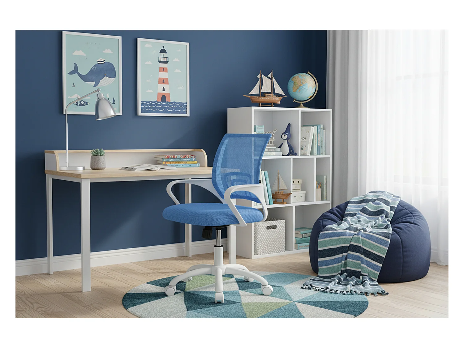 Sedia da ufficio ergonomica girevole azzurra – Happy