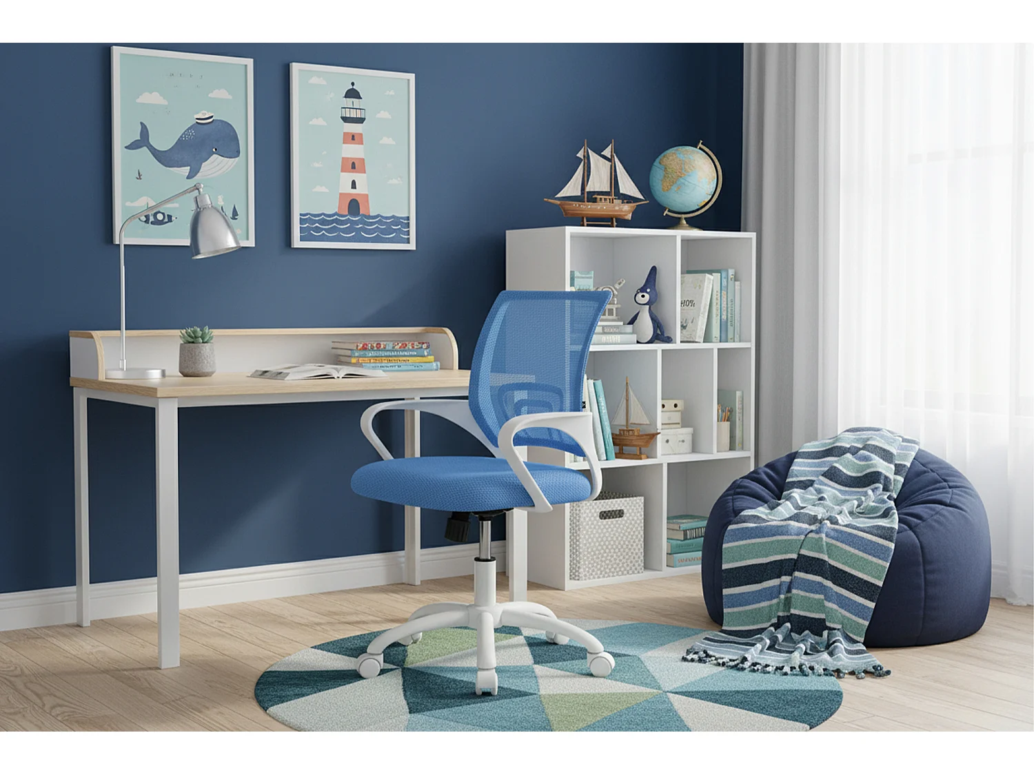 Sedia da ufficio ergonomica girevole azzurra – Happy