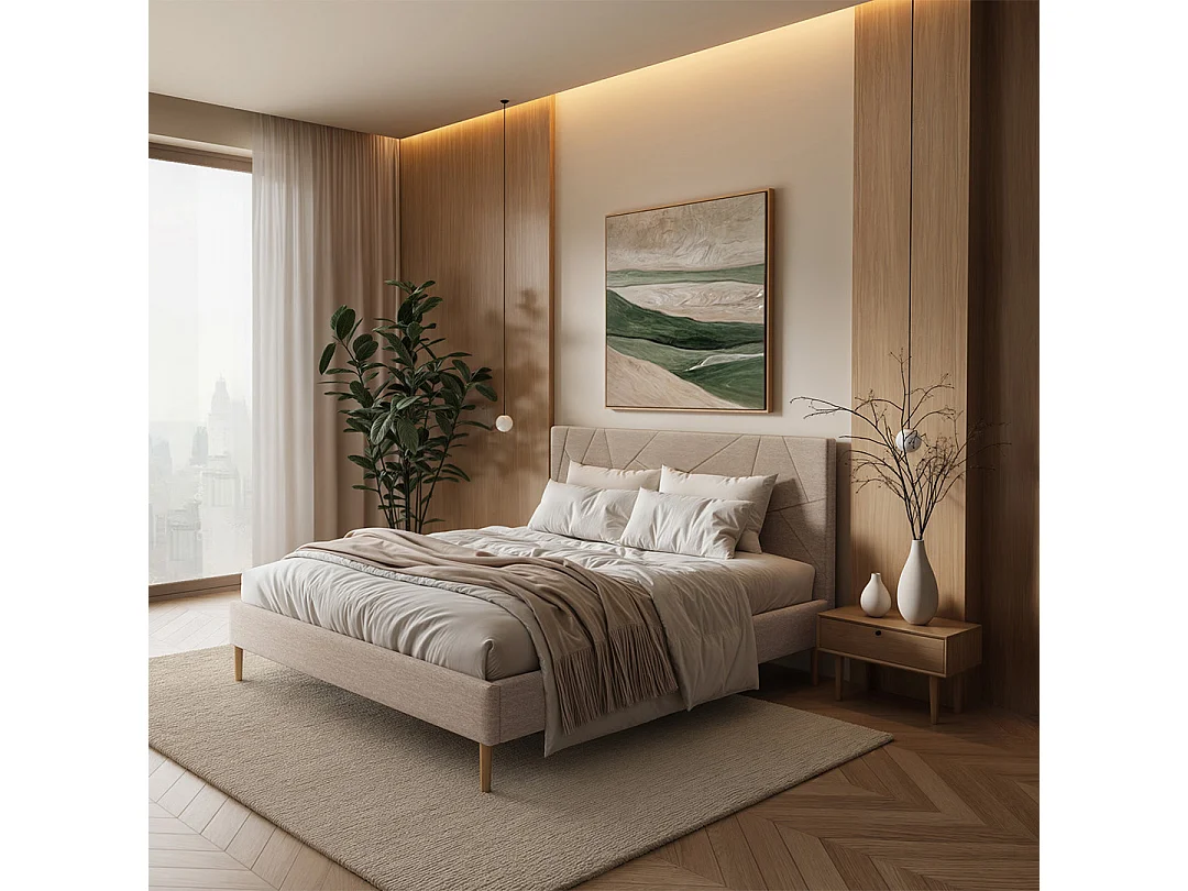 Mesonica Alano Lit, géométrique Crème, 160x200