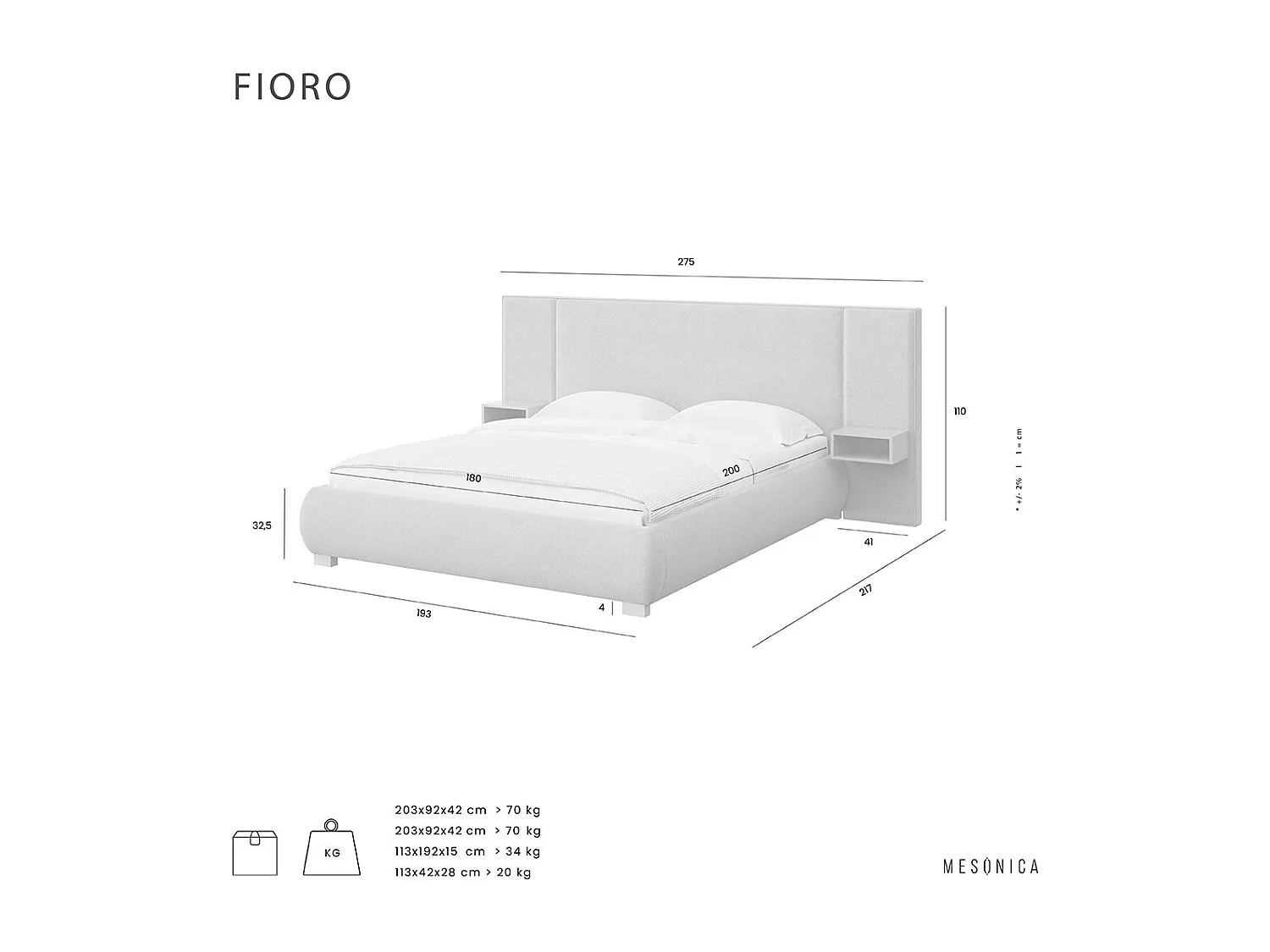 Mesonica Fioro Lit, Crème, 180x200