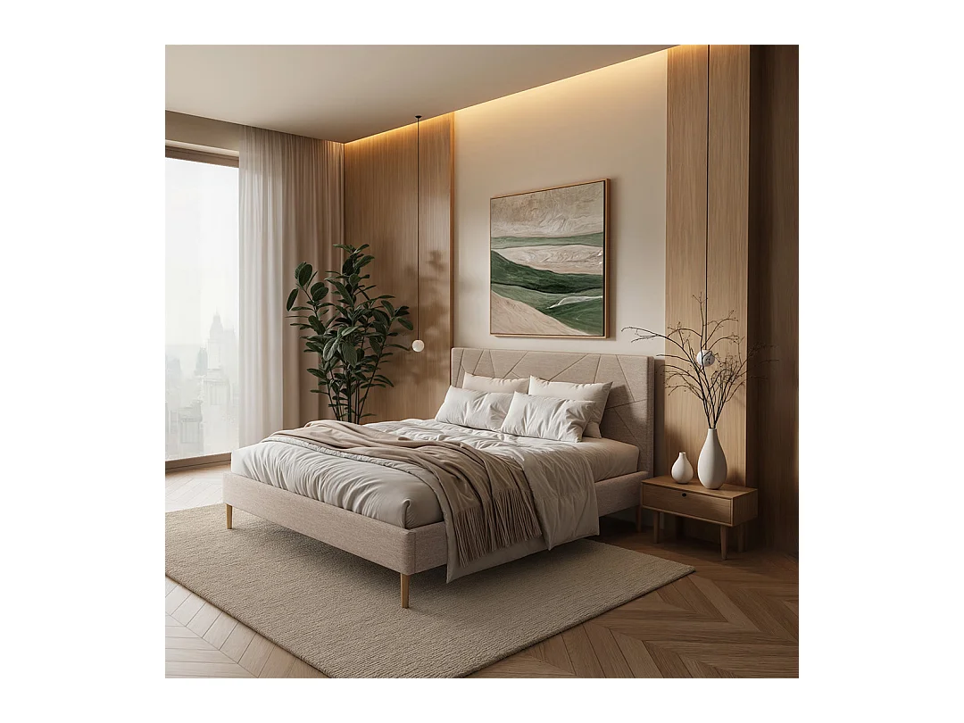 Mesonica Alano Lit, géométrique Crème, 140x200