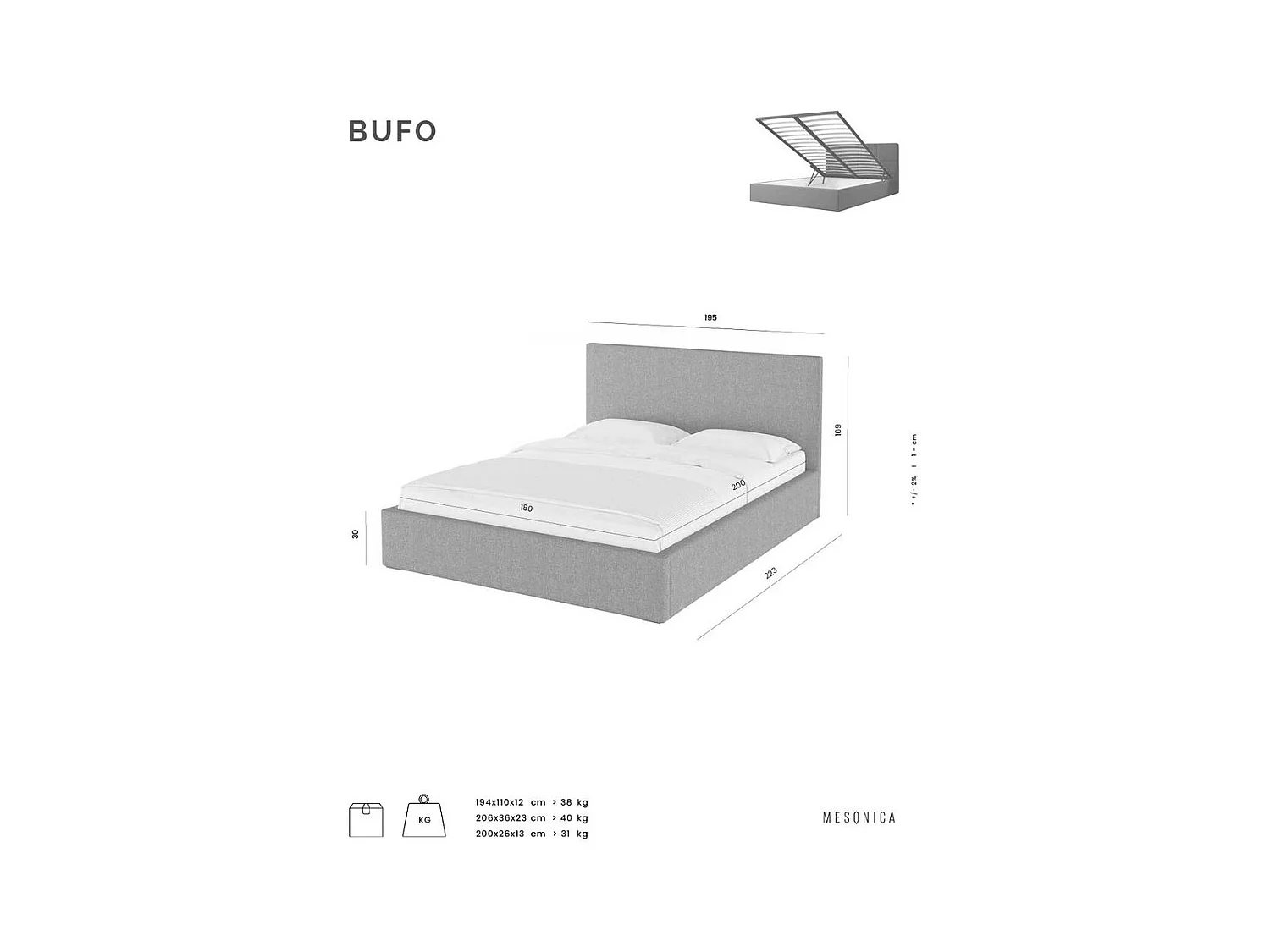Lit Mesonica Bufo, rayures vert 180x200