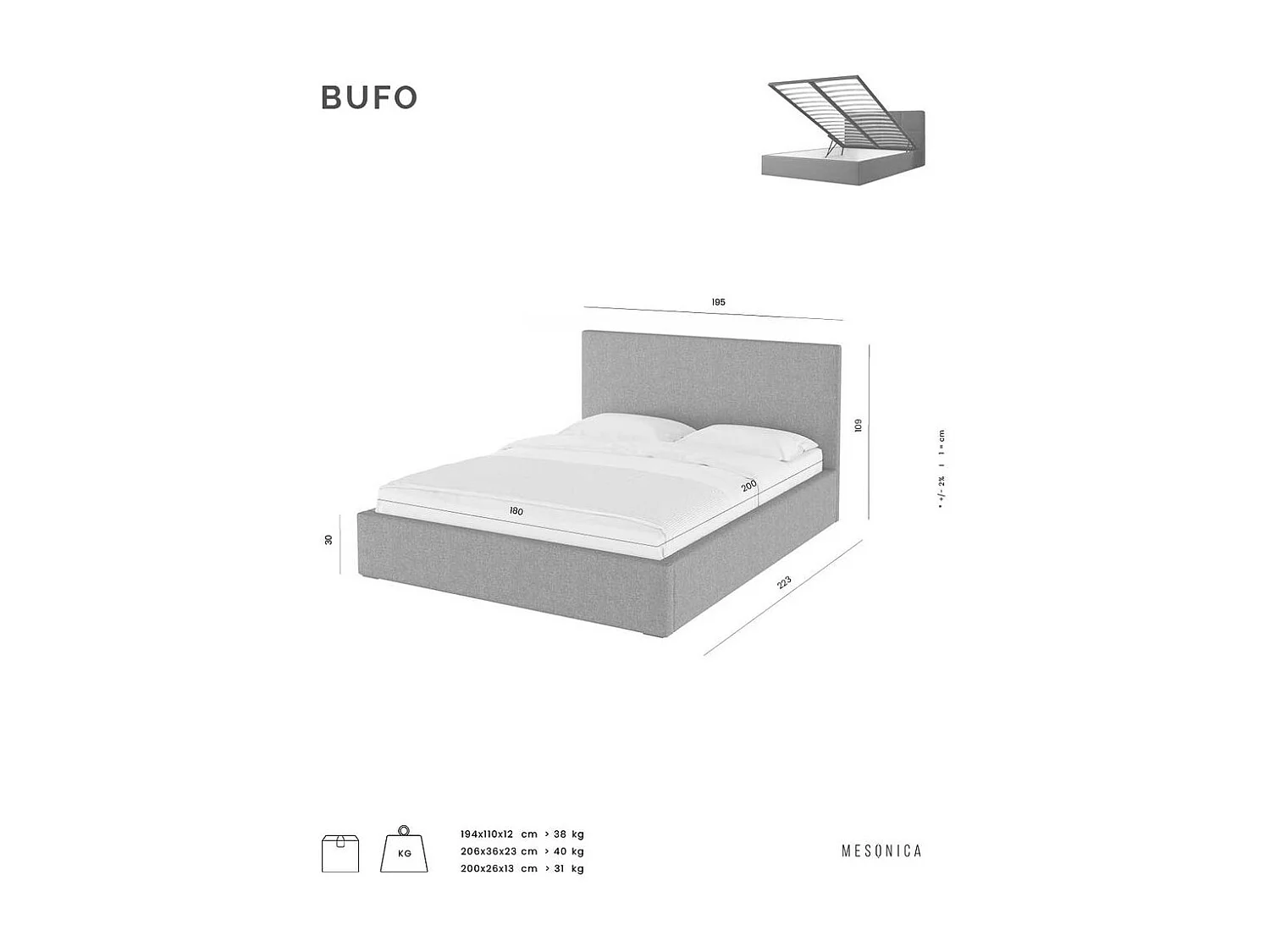 Lit Mesonica Bufo, rayures miel 180x200