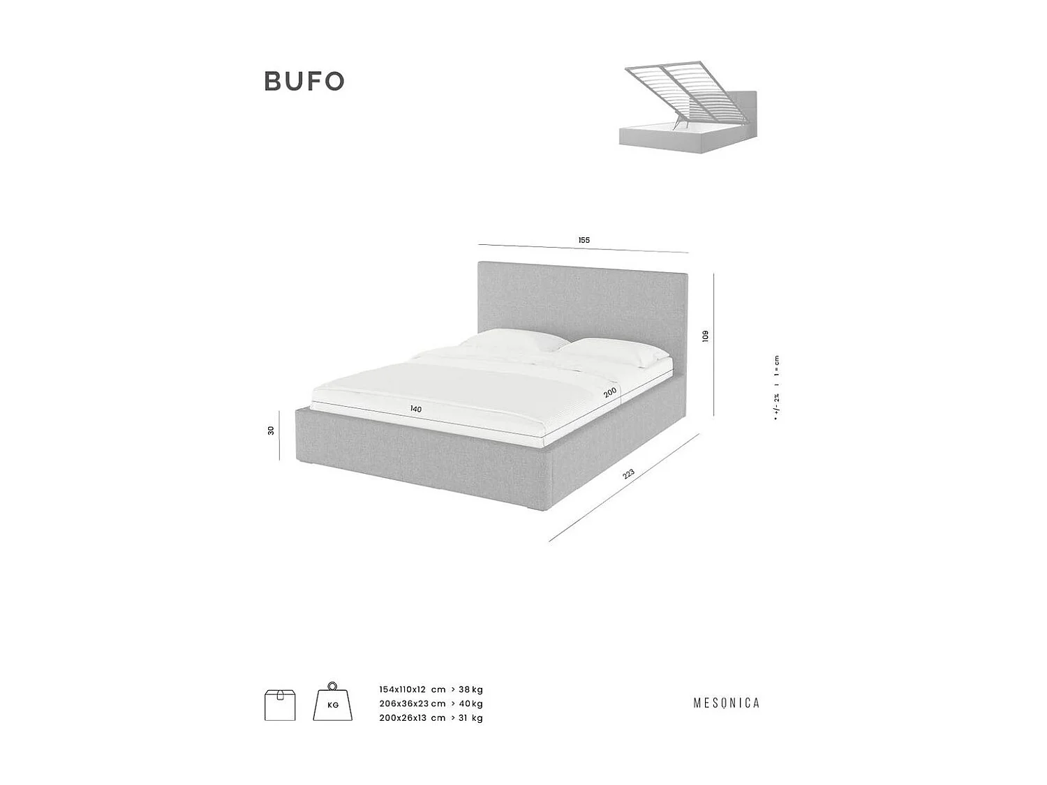 Lit Mesonica Bufo, rayures anthracite 140x200