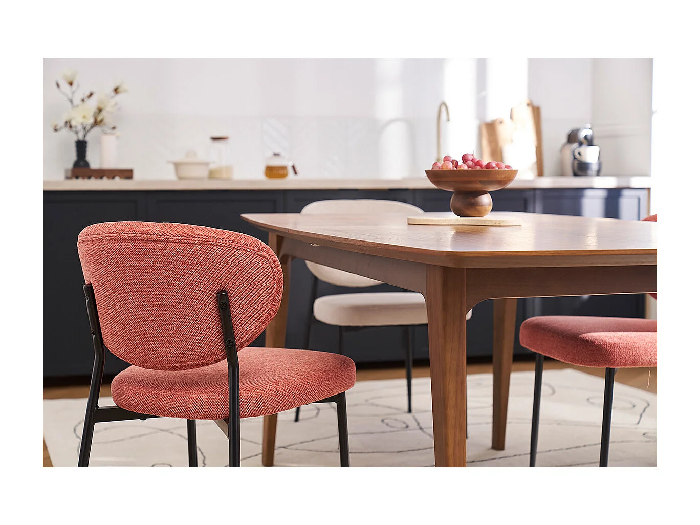 Chaises en tissu effet velours texturé terracotta et métal noir (lot de 2) BREKA