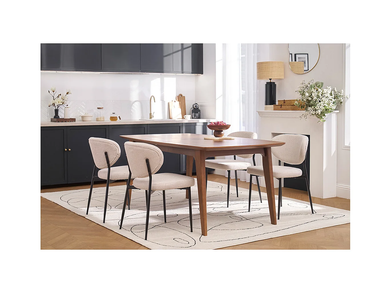 Chaises en tissu effet velours texturé gris et métal noir (lot de 2) BREKA