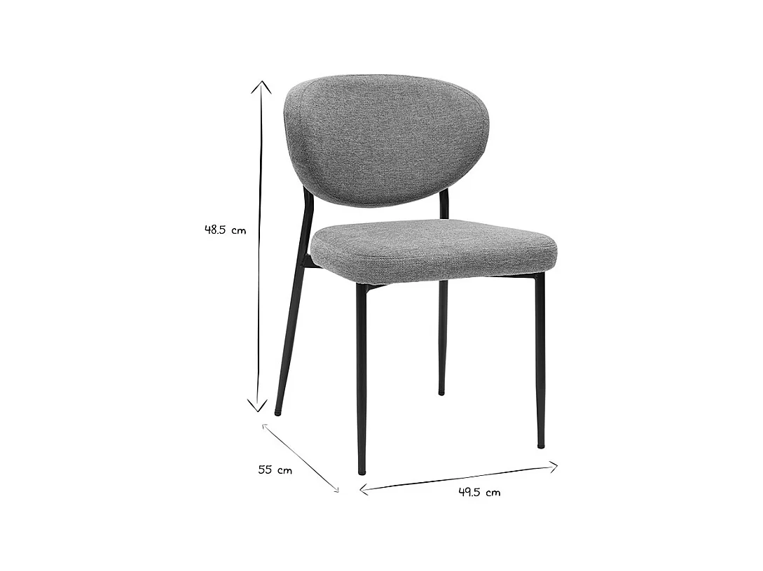 Chaises en tissu effet velours texturé gris et métal noir (lot de 2) BREKA